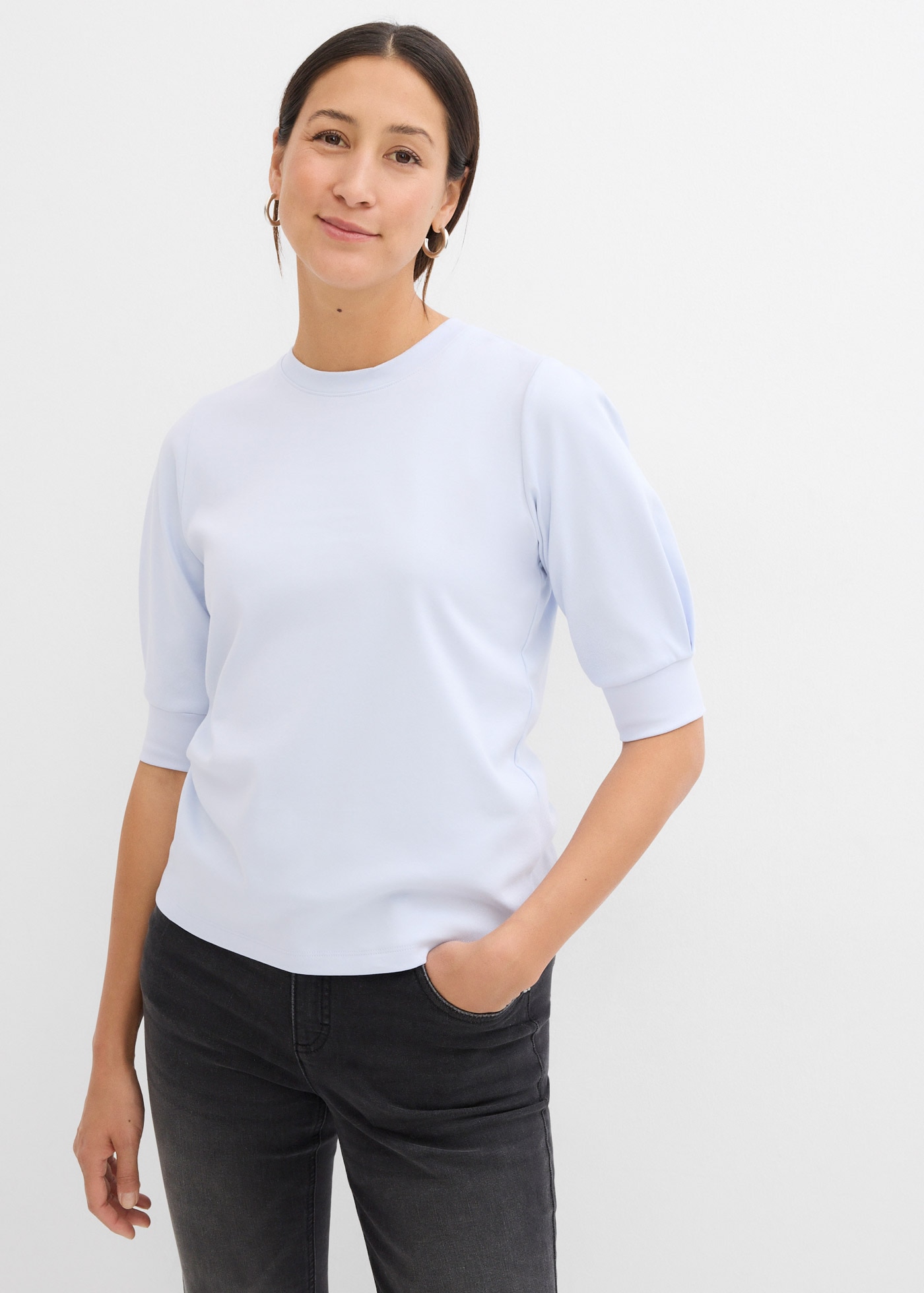 bonprix T-Shirt Oversize-Passform, dezente Puffärmel, Halbarm, aus reiner Baumwolle