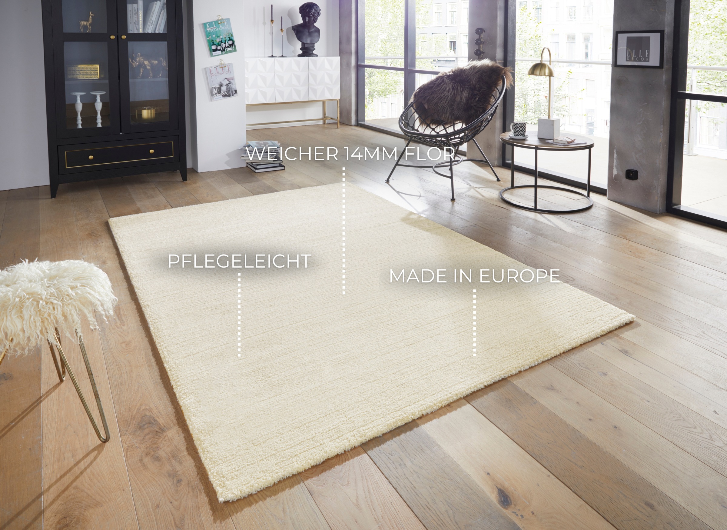 ELLE DECORATION Teppich »Loos«, rechteckig, 14 mm Höhe, Kurzflor, Weich, Uni, Modern, Scandi-Look, Wohnzimmer, Schlafzimmer