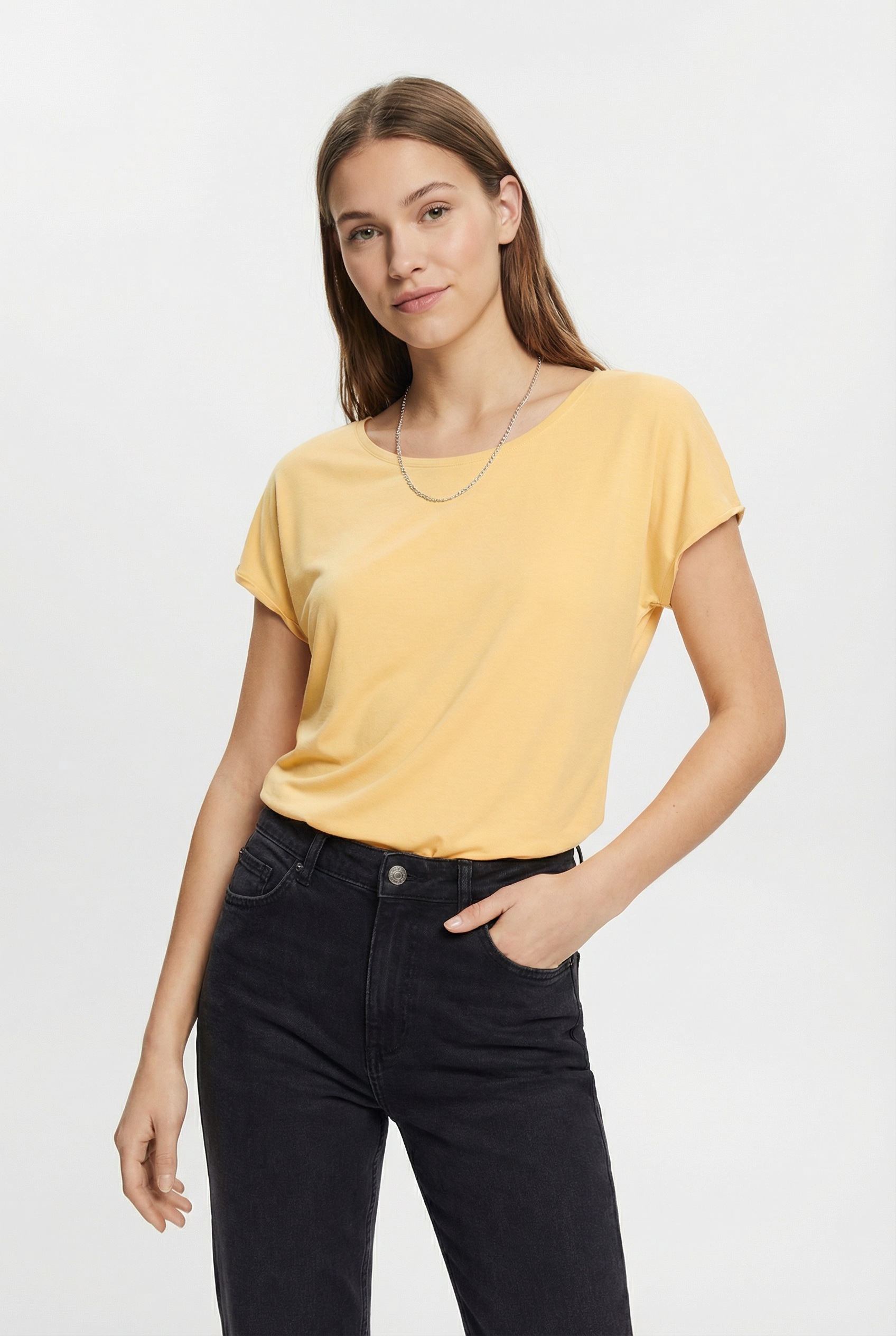 Vero Moda Rundhalsshirt »VMAVA PLAIN SS TOP GAJRS NOOS« Materialmix, regular fit