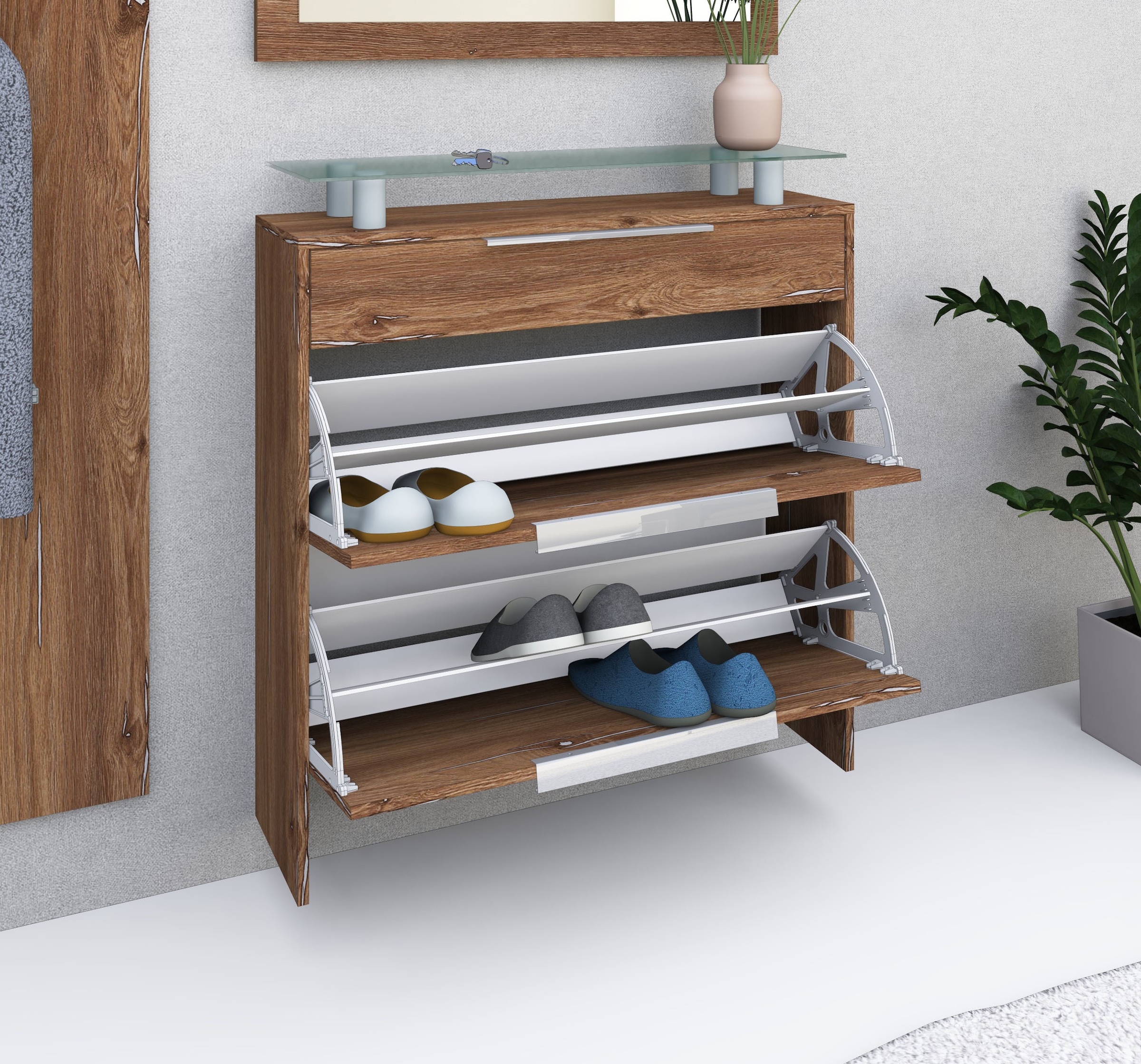borchardt Möbel Schuhschrank »Oliva«, Breite 89 cm, hängend, mit 2 Doppeltrommel und 1 Schubkasten