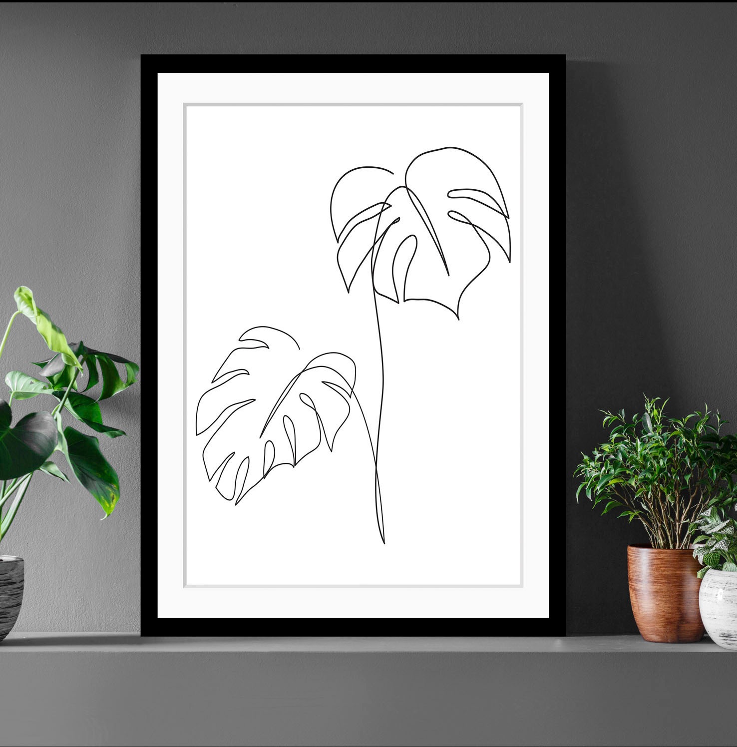 queence Bild »Fabrice«, Blätter-Pflanzen-Pflanzenbilder-Kunst-Schwarz-Weiß, (1 St.), HD Premium Poster-Druck inkl. Holzrahmen