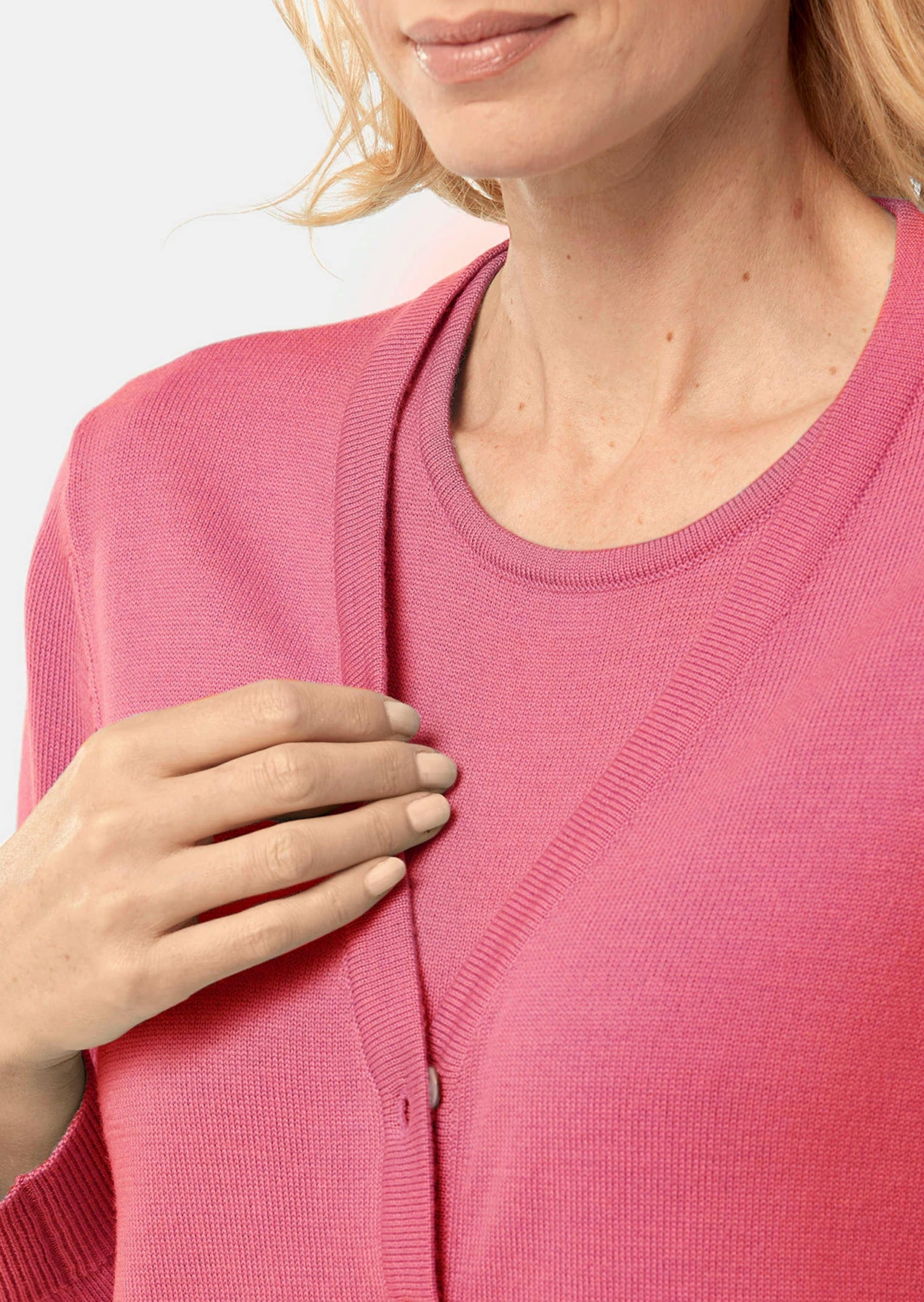 GOLDNER Strickpullover »Kurzgröße Strick-Twinset aus Merino-Schurwolle«