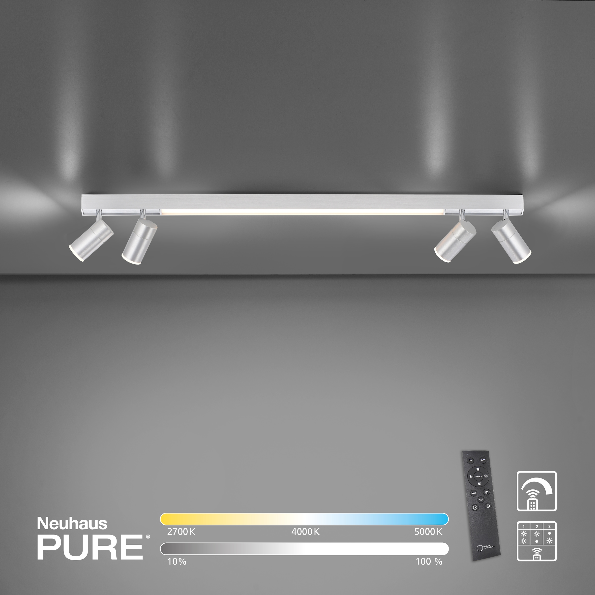 Neuhaus PURE LED Deckenleuchte »PURE Lines Spot« LED-Board 1 Stk. warmweiß - kaltweiß Spots dreh- & schwenkbar, CCT, dimmbar per Fernbedienung