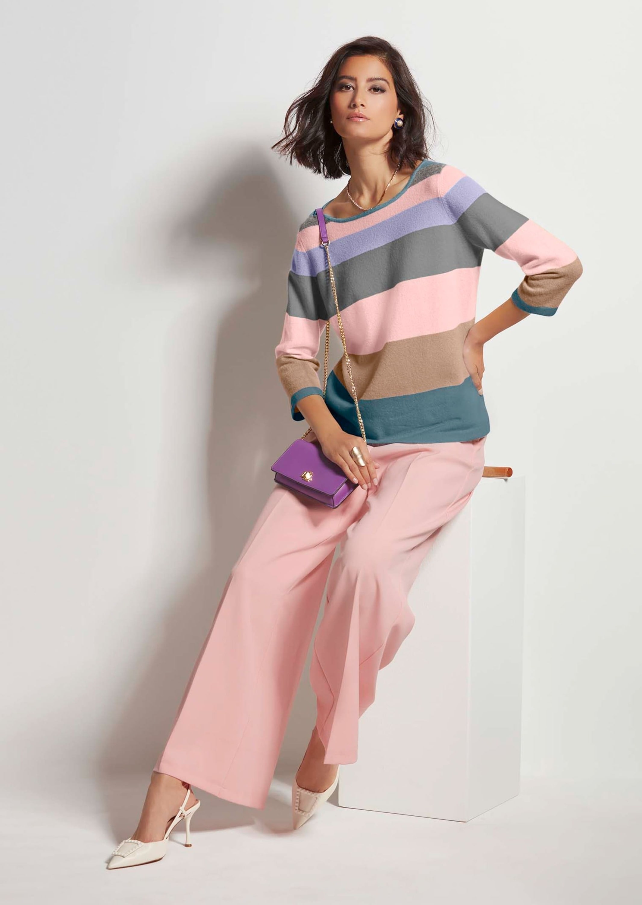 MADELEINE Longpullover »Kaschmirpullover Moderner Streifenpullover mit U-Boot-Ausschnitt«