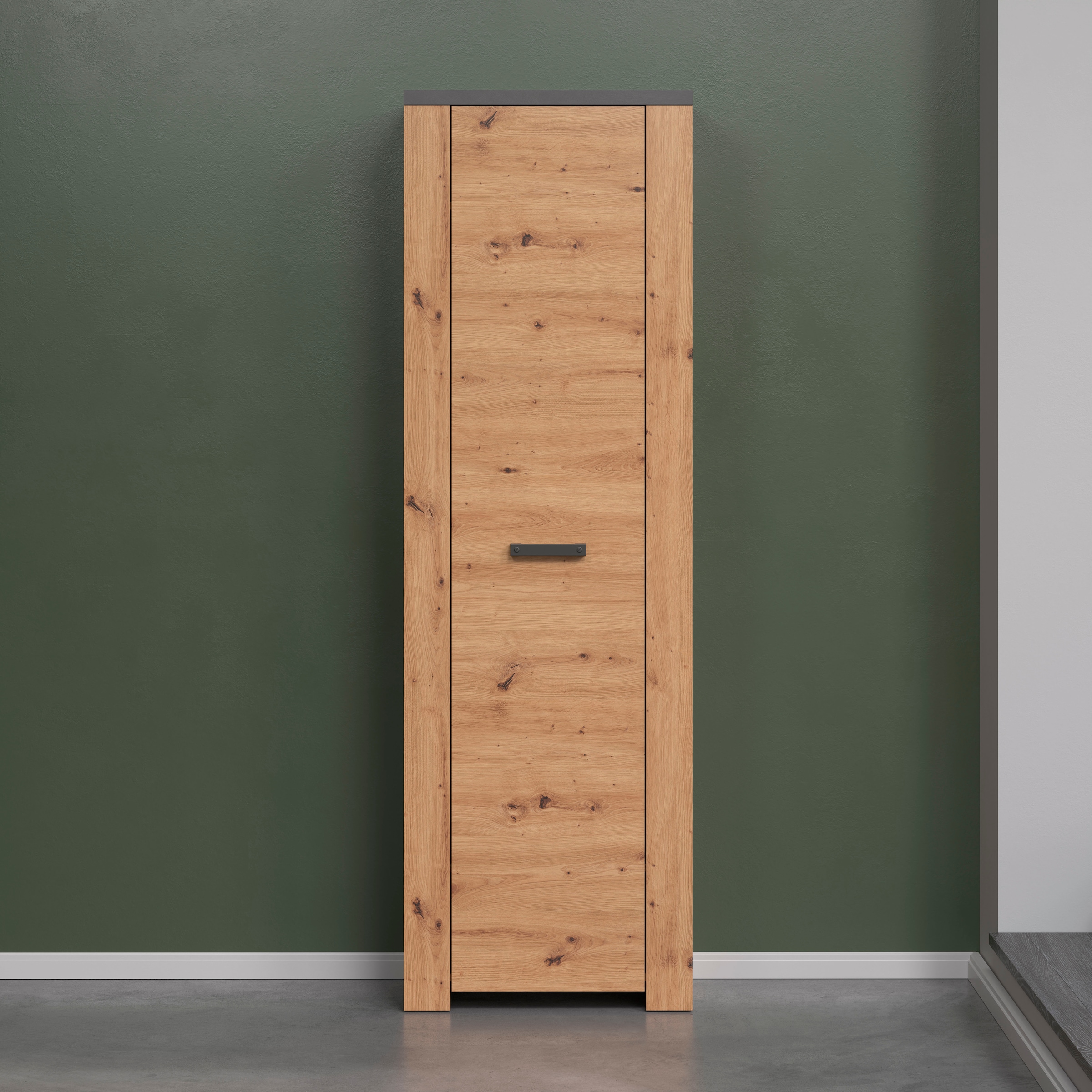 Home affaire Garderobenschrank »Ambres Inkl. ausziehbarer Kleiderstange«, (1 St.), matte Echtholzoptik, ca. 62 cm breit, ausziehbare Kleiderstange