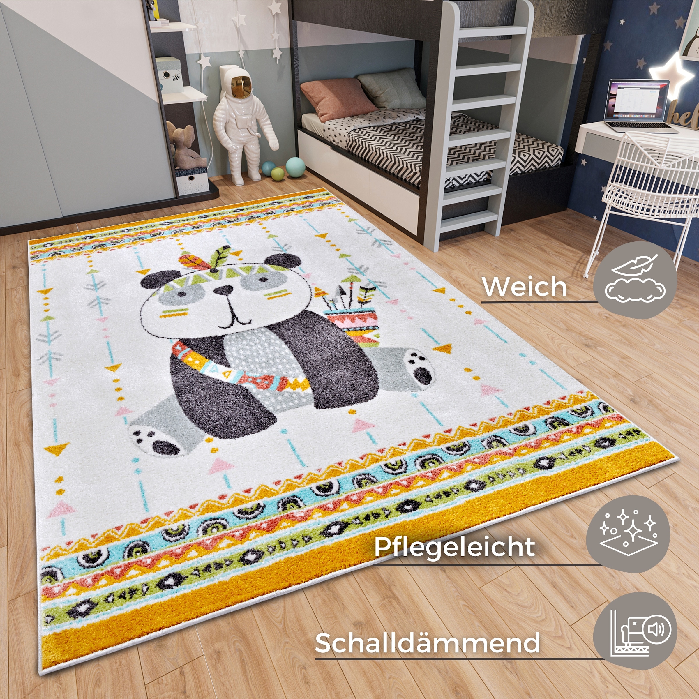 HANSE Home Kinderteppich »Adventures Panda«, rechteckig, 7 mm Höhe, Spielteppich, fest, Kinderzimmer, Kurzflor, Spielunterlage