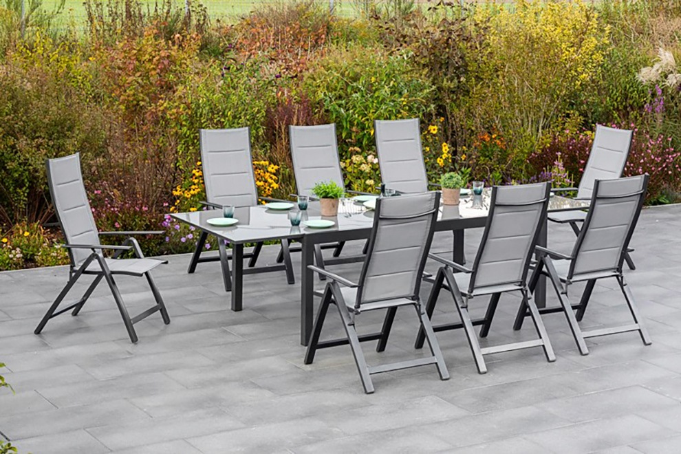 MERXX Garten-Essgruppe »Florenz«, (9 tlg.), 8 Klappsessel, ausziehbarem Tisch