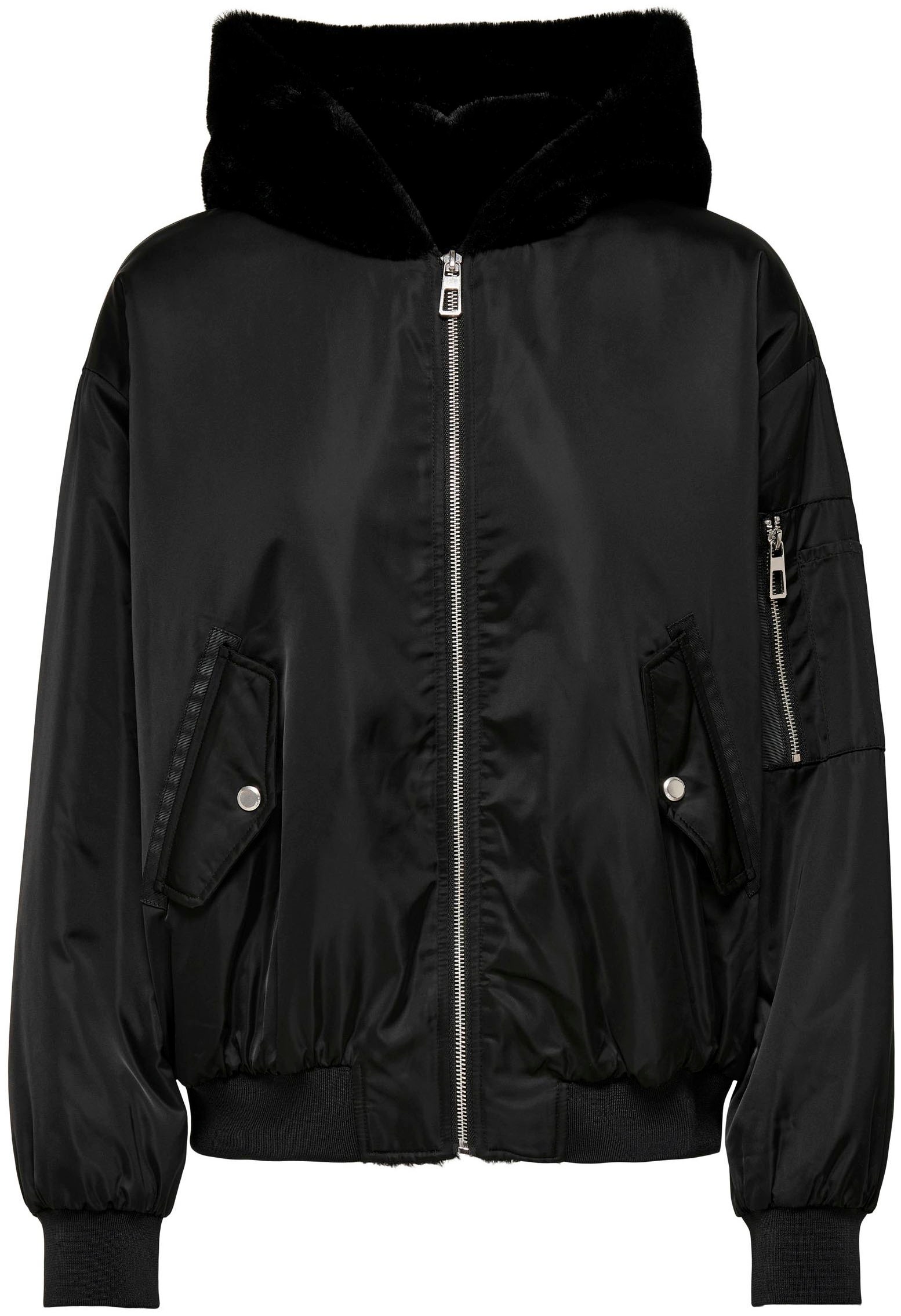 Only Bomberjacke »ONLCARA SHORT BOMBER JACKET«, mit Kapuze aus Plüsch
