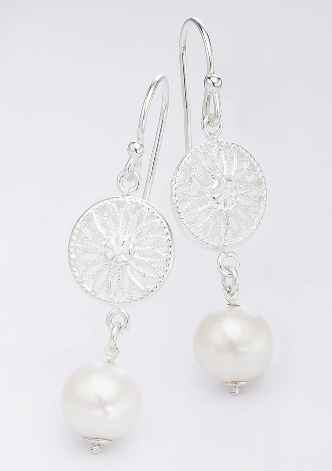 Firetti Paar Ohrhänger »Schmuck Geschenk Ohrschmuck Ohrhaken Sonne Blume Perle«, mit Süßwasserzuchtperle
