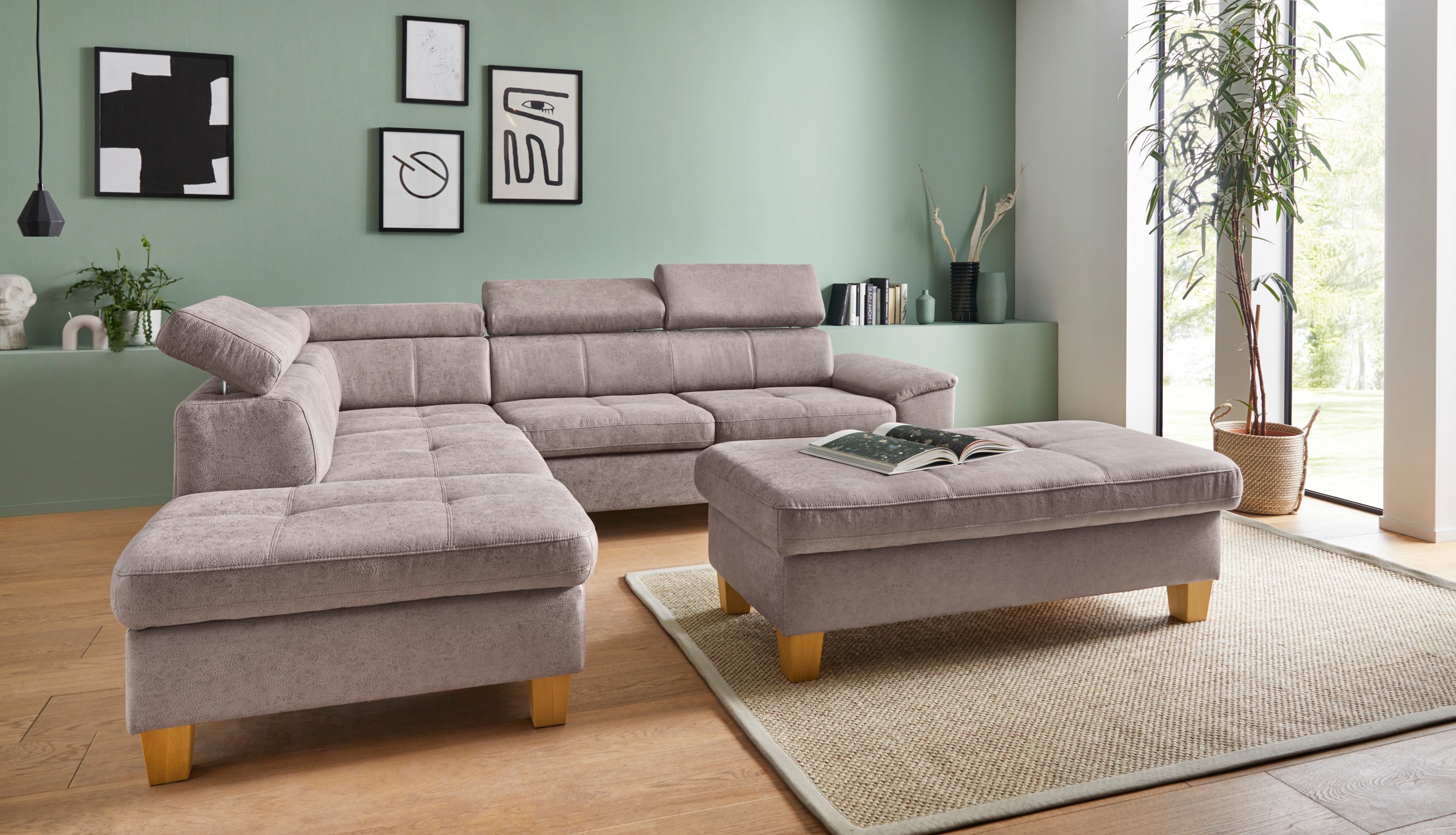 exxpo - sofa fashion Ecksofa »Enya, aufwendige Detailverarbeitung, hoher Sitzkomfort, bequem, L-Form«, mit Kopfteilverstellung, wahlweise Bettfunktion u. Bettkasten