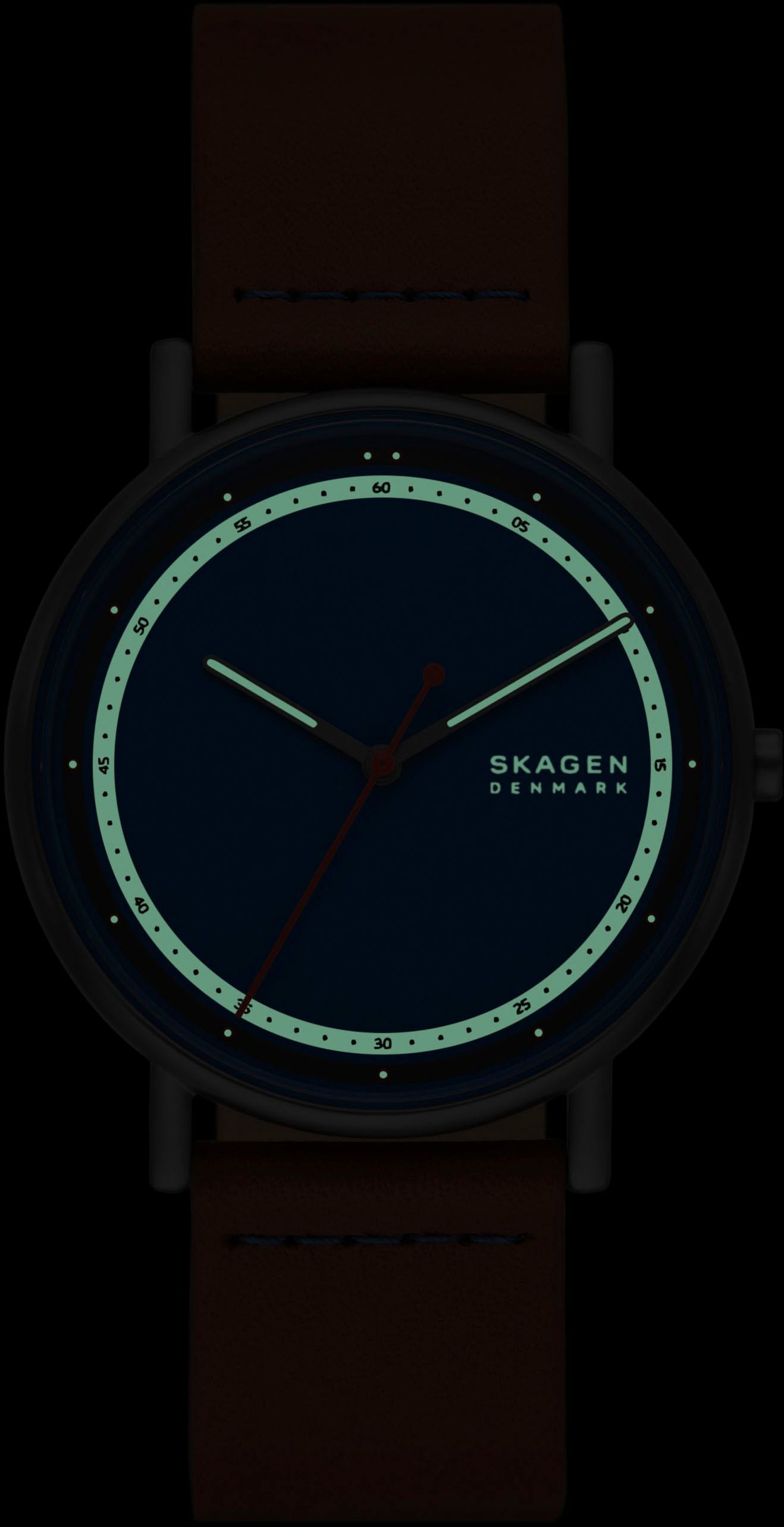 Skagen Quarzuhr »SIGNATUR«, Armbanduhr, Herrenuhr, Damenuhr, analog, Lederarmband