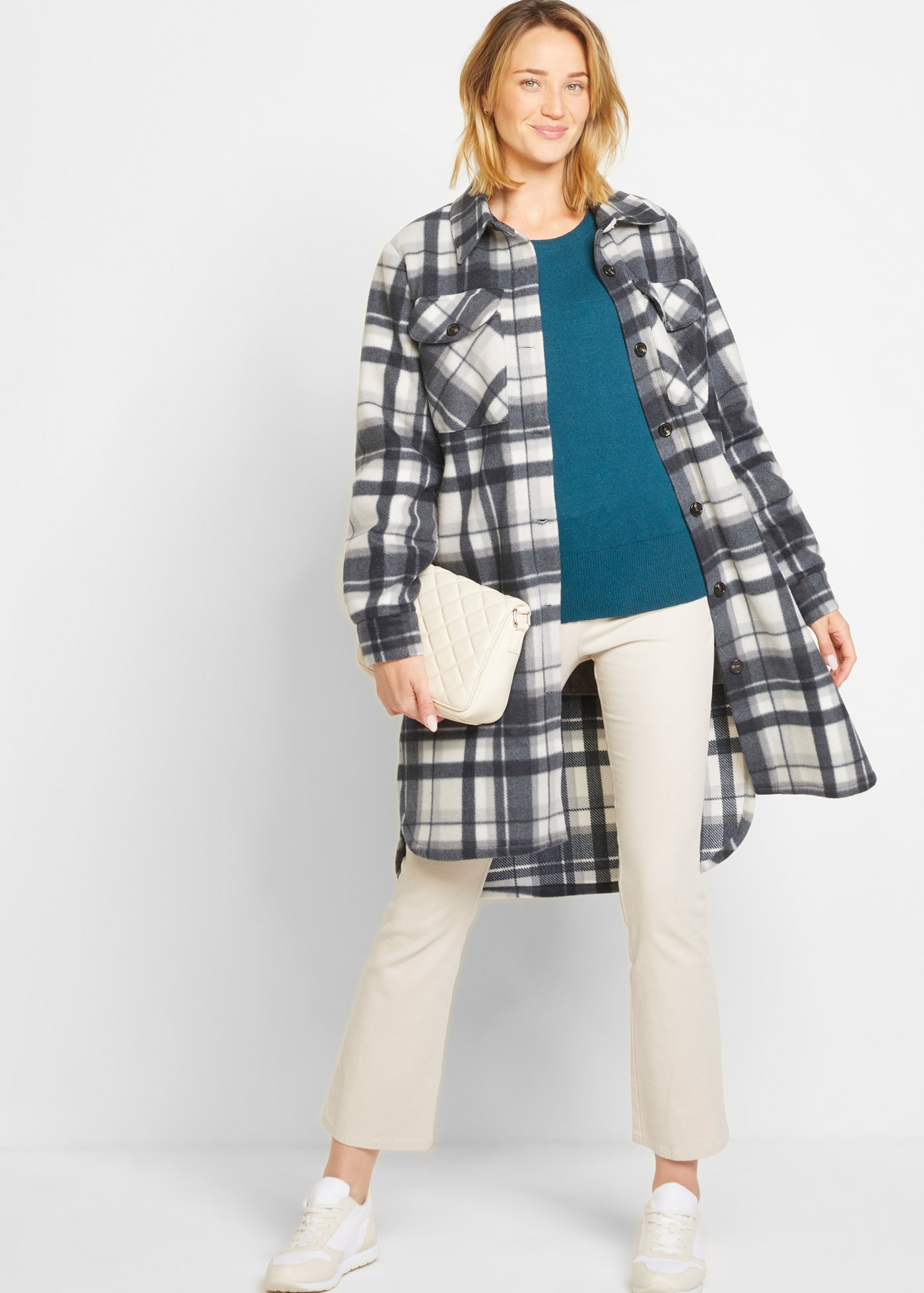 bonprix Strickpullover aus Baumwollmischung, ohne Verschluss und Kragen, Slim Fit Passform