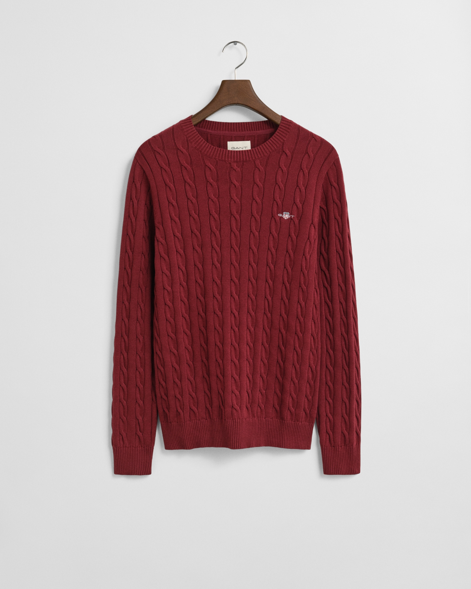 Gant Strickpullover »COTTON CABLE C-NECK«, mit Wappen-Logostickerei auf der Brust