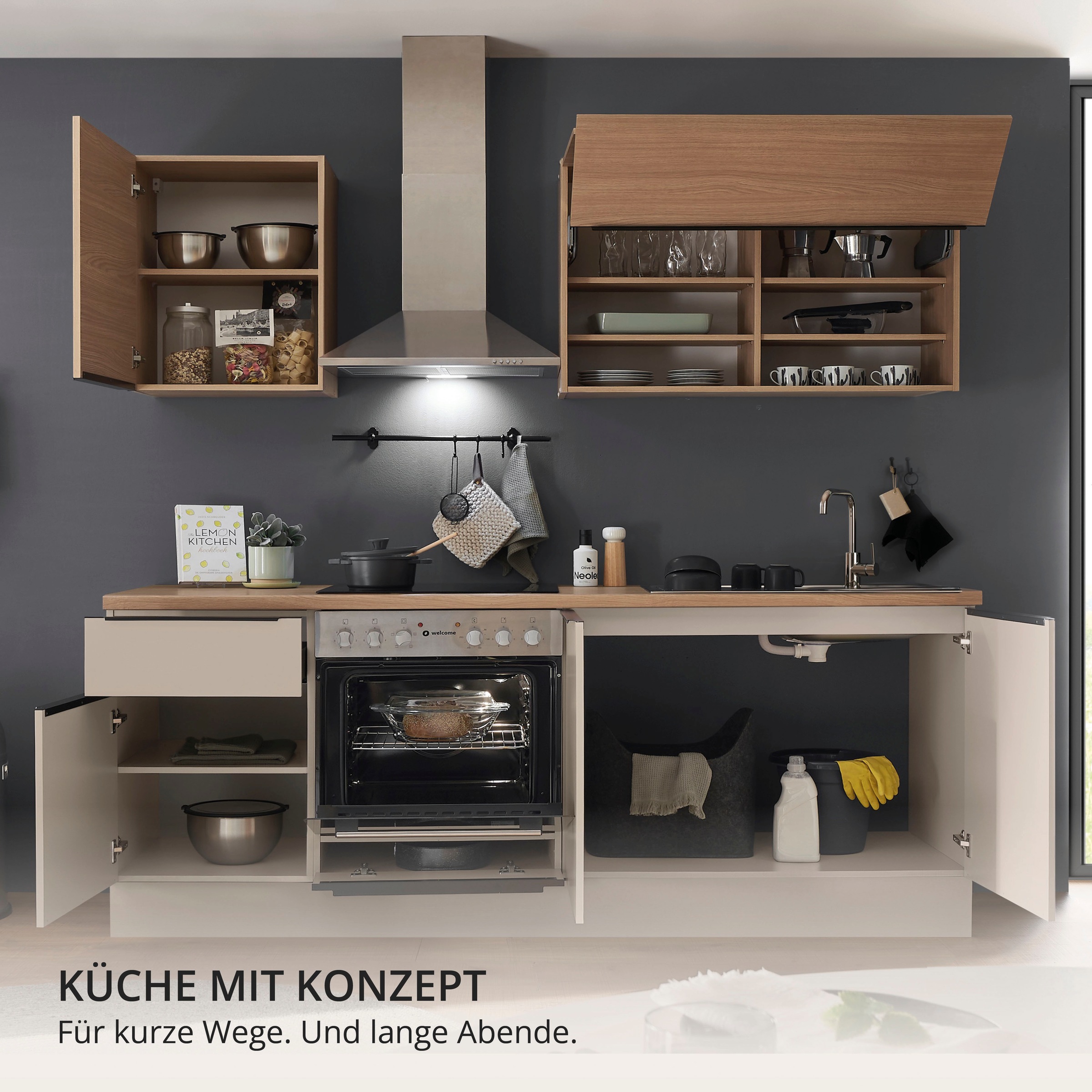 KOCHSTATION Küchenzeile »Cocco B/H/T 210x211x60 cm« Breite 210 cm, wahlweise mit E-Geräten und Induktion