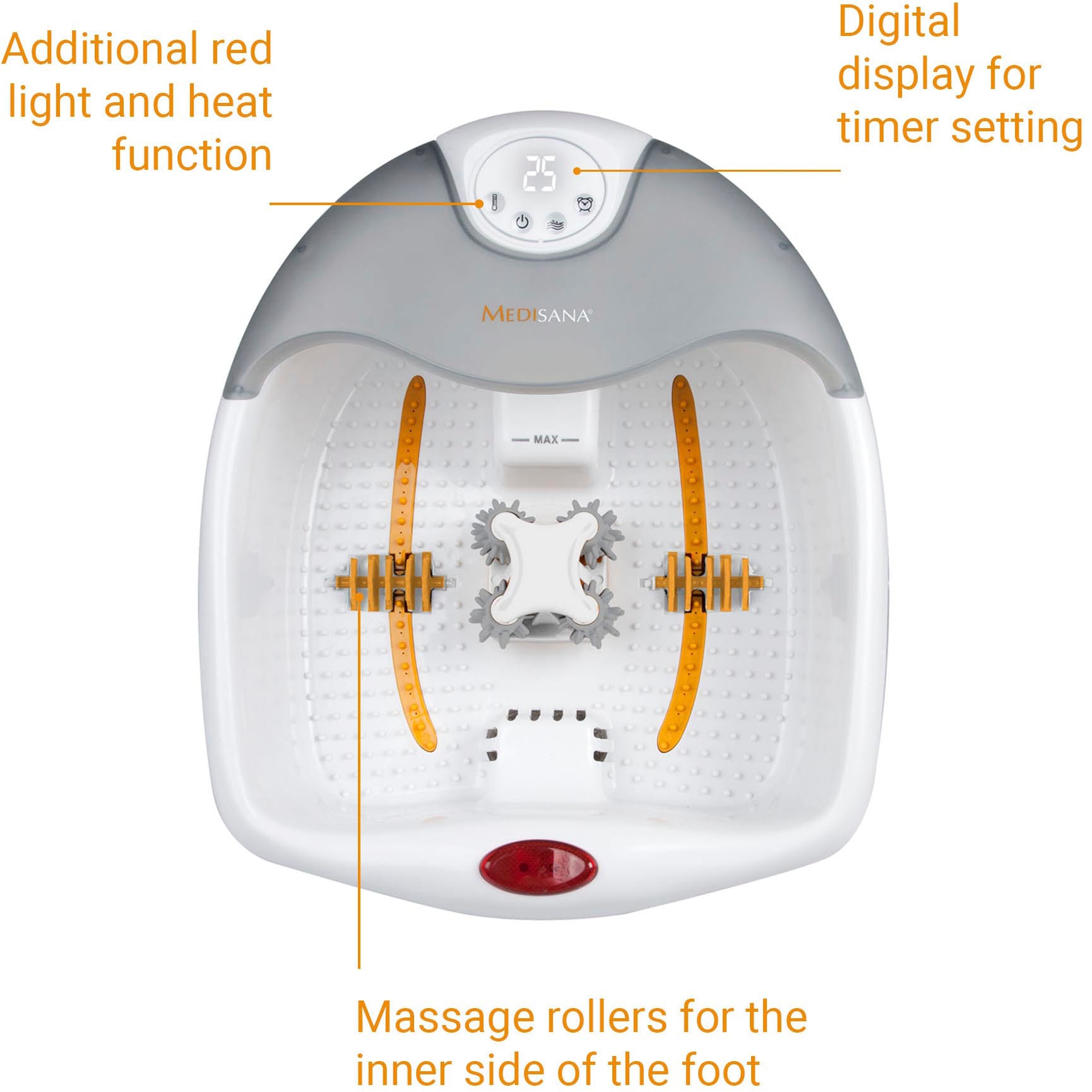Medisana Fußbad »FS 885«, (Set, 3 tlg.), Sprudel- und Vibrationsmassage mit Rotlicht und
Wärmefunktion