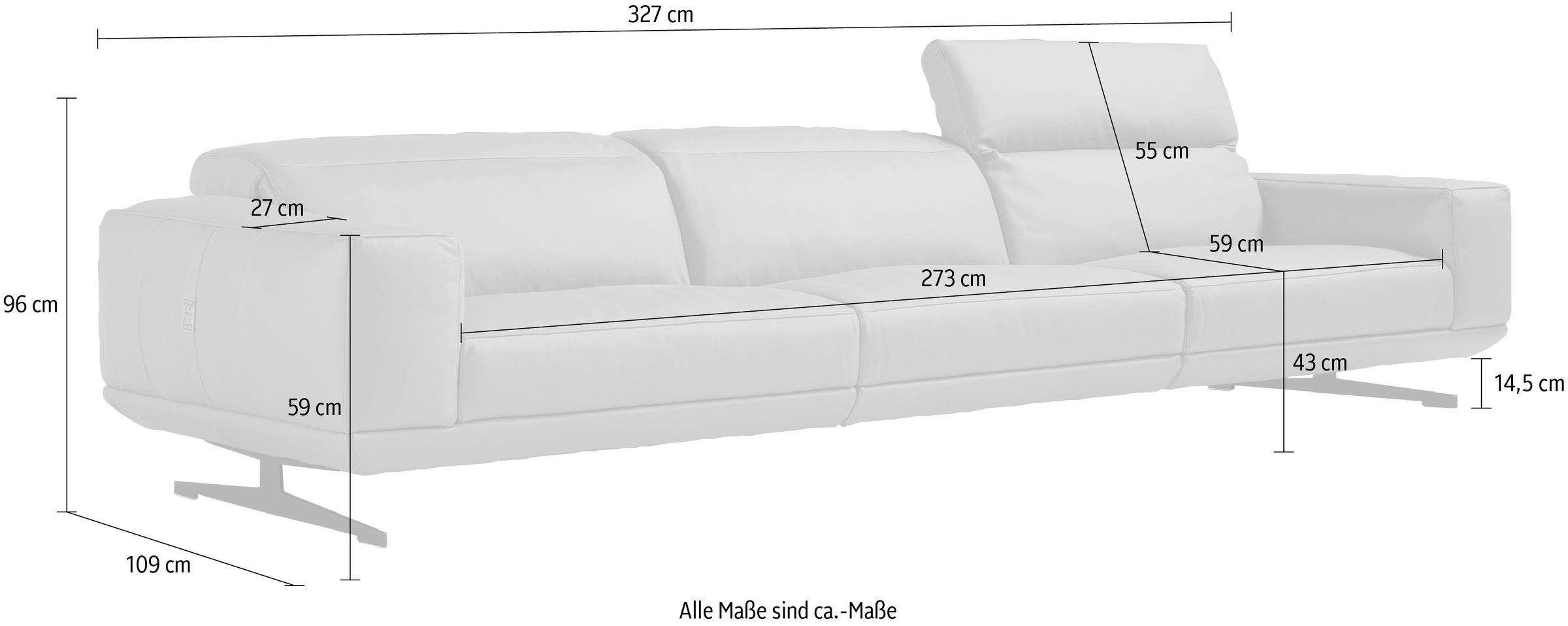 Egoitaliano 3-Sitzer »Gloria, super bequem, hochwertige Verarbeitung, edles Design, Megasofa«, beidseitig verstellbare Rückenelemente, mit Designmetallfüßen