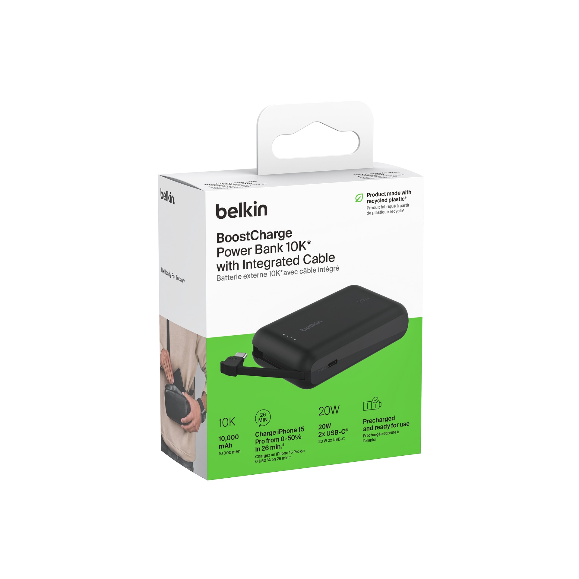 Belkin Powerbank »BoostCharge Power Bank 10K mit integrierten Kabeln«, Belkin BOOST CHARGE Power Delivery Powerbank 10.000mAh, white