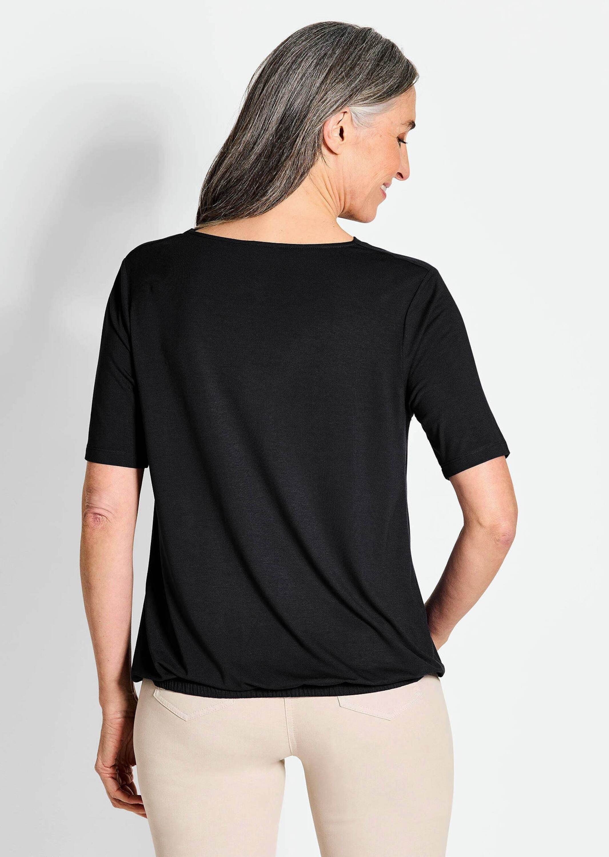 GOLDNER Kurzarmshirt »Kurzgröße Blusenshirt mit Wasserfallausschnitt« Sonstige