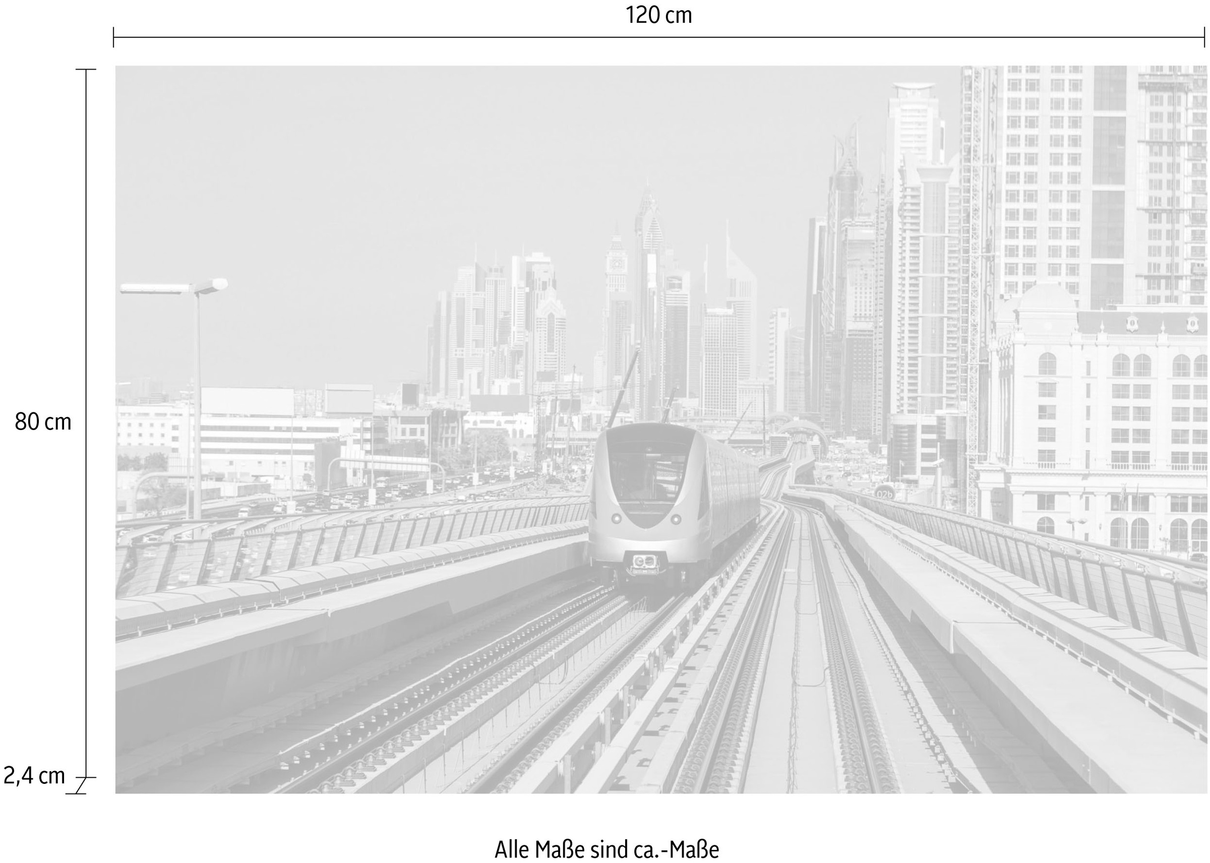 queence Acrylglasbild »Bahngleis«, Kunst-Züge-Zugbilder-Städte-Gebäude, Fine Art-Print in Galeriequalität