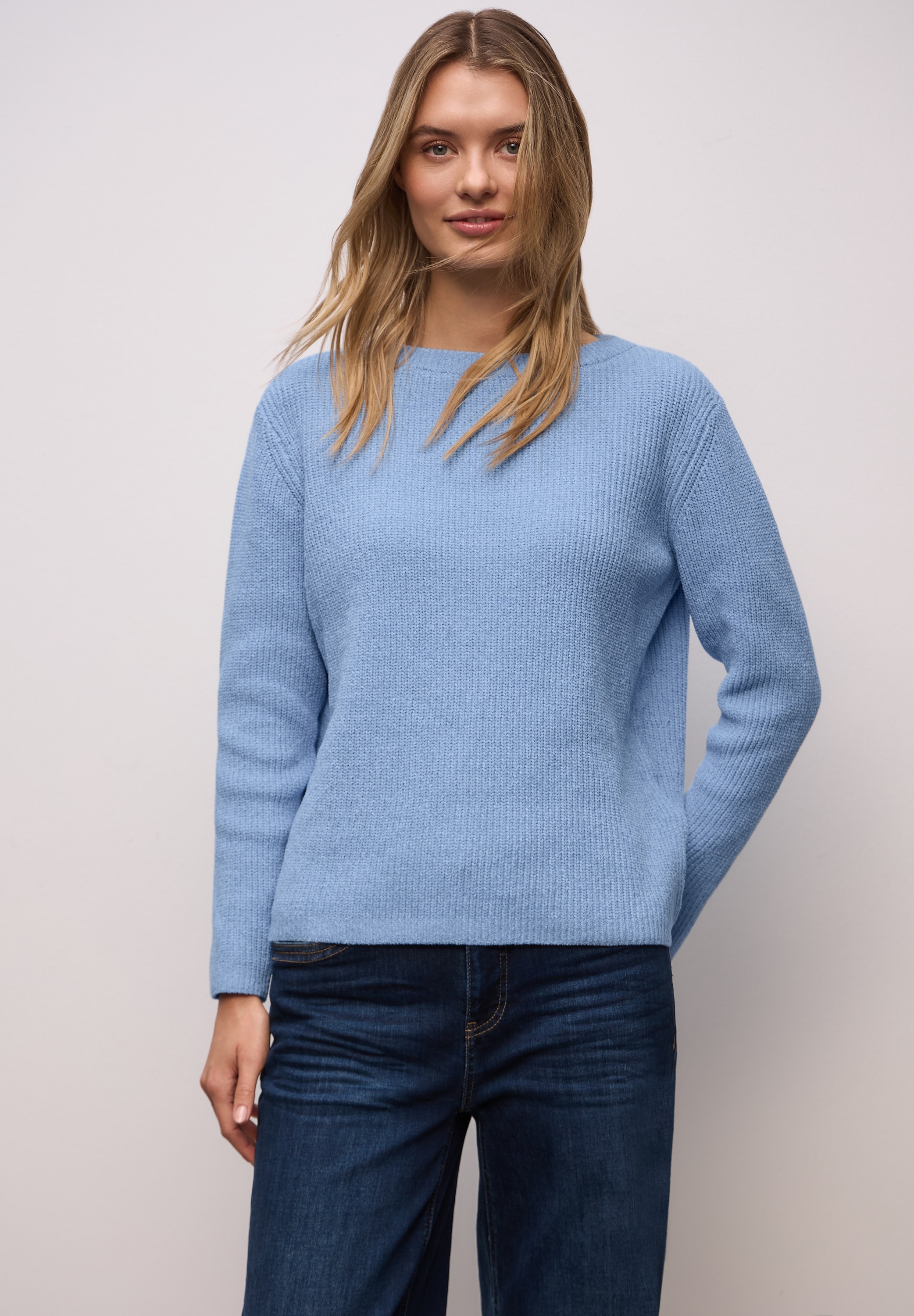 STREET ONE Strickpullover Chenille Pullover mit U-Boot-Auschnitt