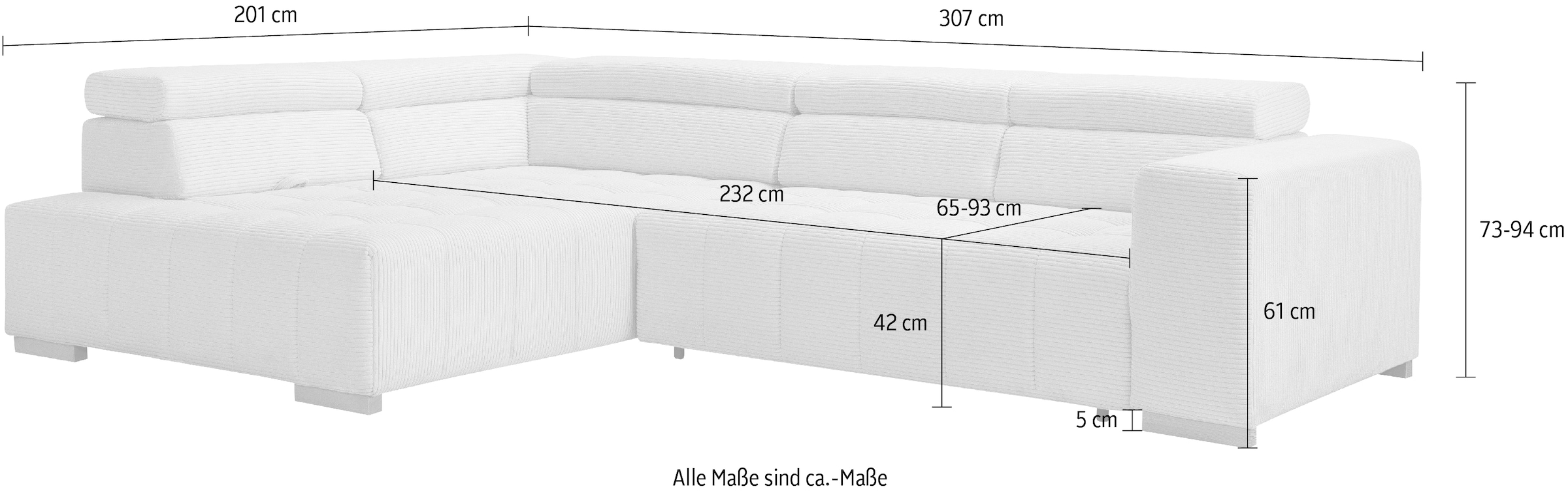 exxpo - sofa fashion Ecksofa »Elianos, hoher Sitzkomfort, aufwendige Kreuzsteppung im Sitz, L-Form«, inkl. Kopfteil- und Sitztiefenverstellung, wahlweise mit Bettfunktion