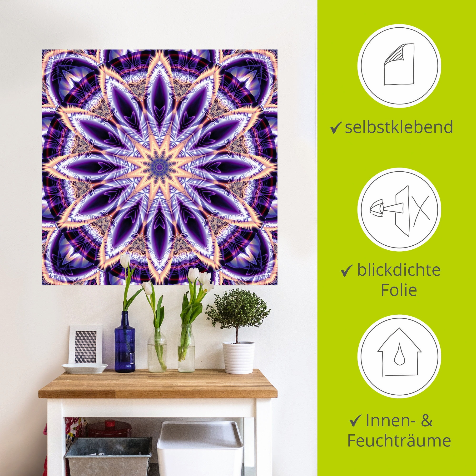 Artland Wandbild »Mandala Stern lila«, Muster, (1 St.), als Leinwandbild, Wandaufkleber in verschied. Größen