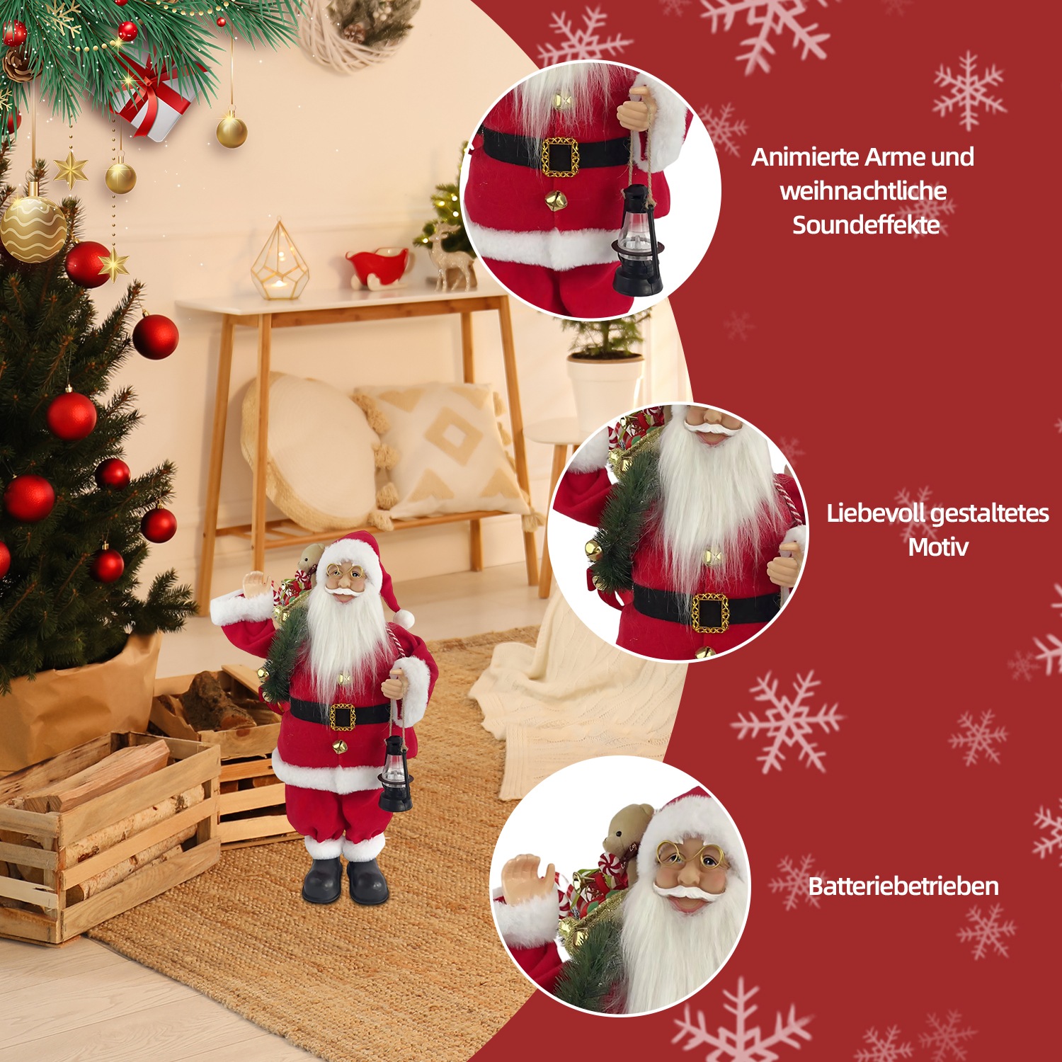 SHX Weihnachtsmann »Animierter Weihnachtsmann mit Sack«, Bewegung, Soundeffekte