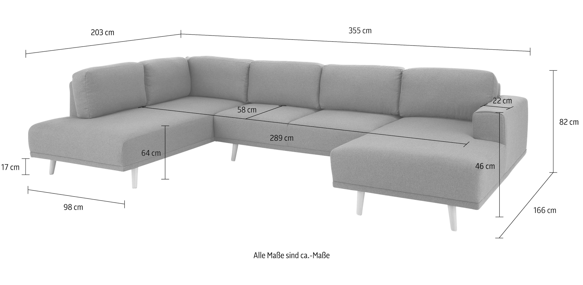Home affaire Wohnlandschaft »Lasse U-Form«, im scandinavischem Stil mit Holzfüßen