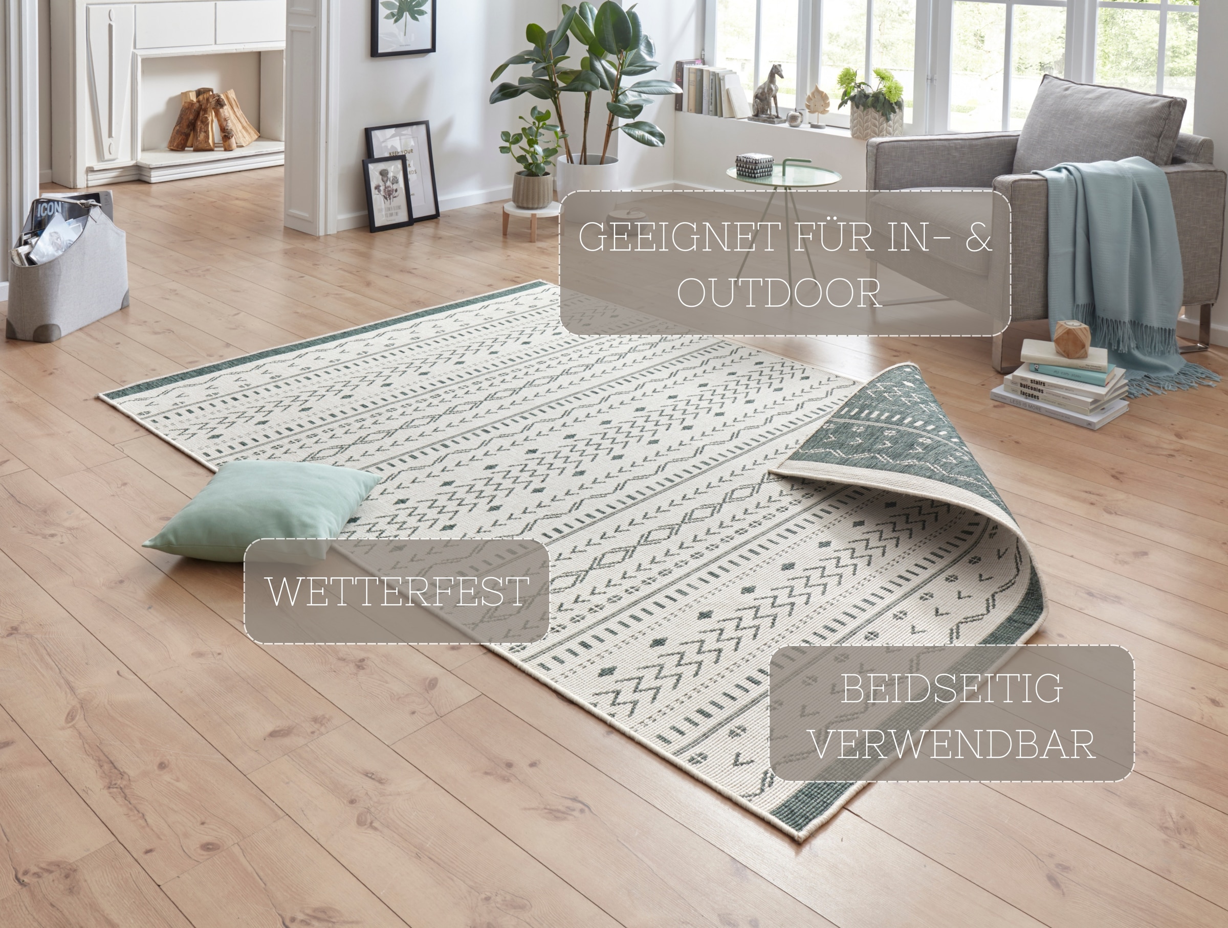 HANSE Home Teppich »Kuba Wendeteppich«, rechteckig, 5 mm Höhe, In-& Outdoor, Wetterfest, Balkon, Läufer, Wohnzimmer, Wasserfest