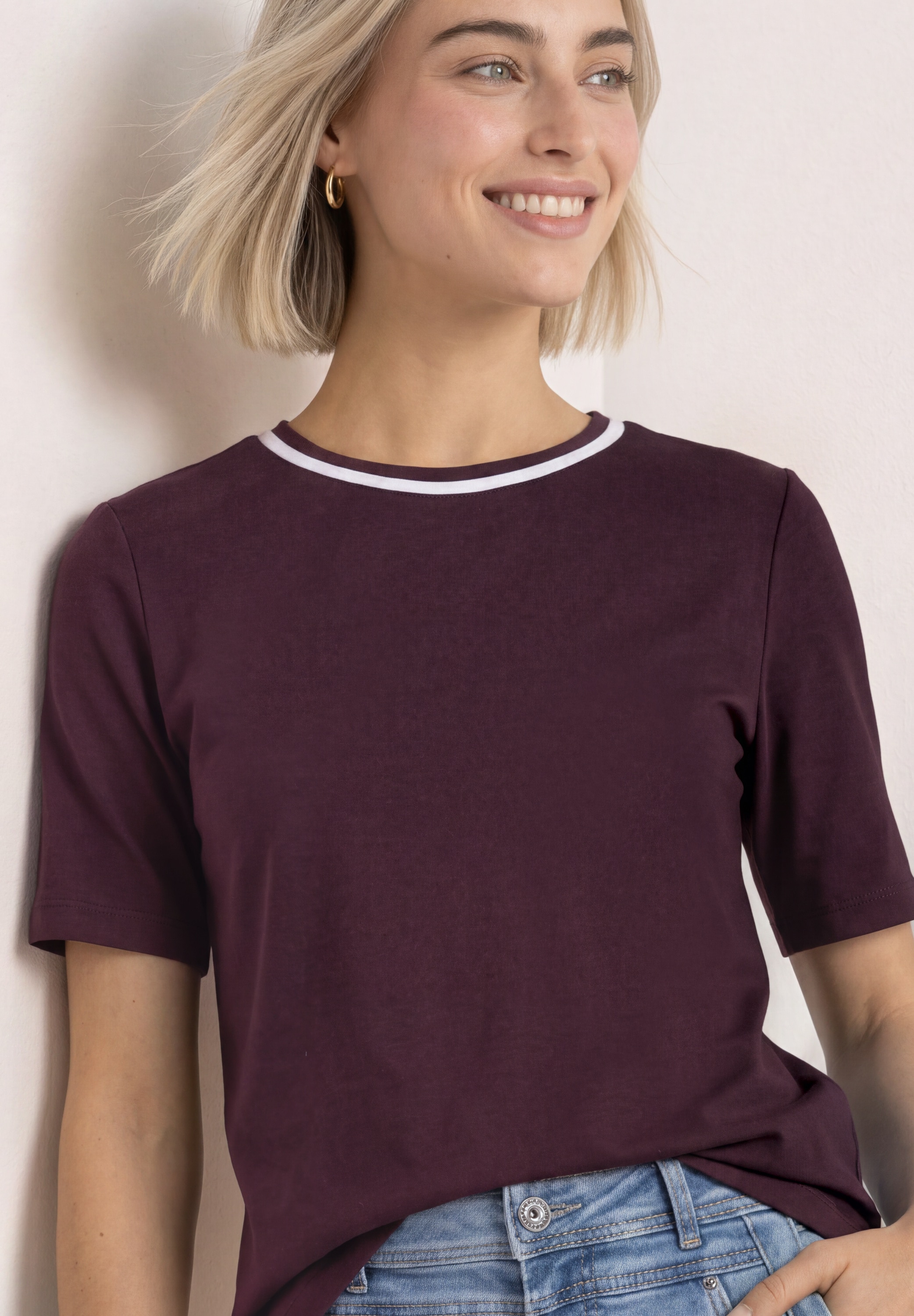 STREET ONE Kurzarmshirt Sommershirt mit Kontrastdetails