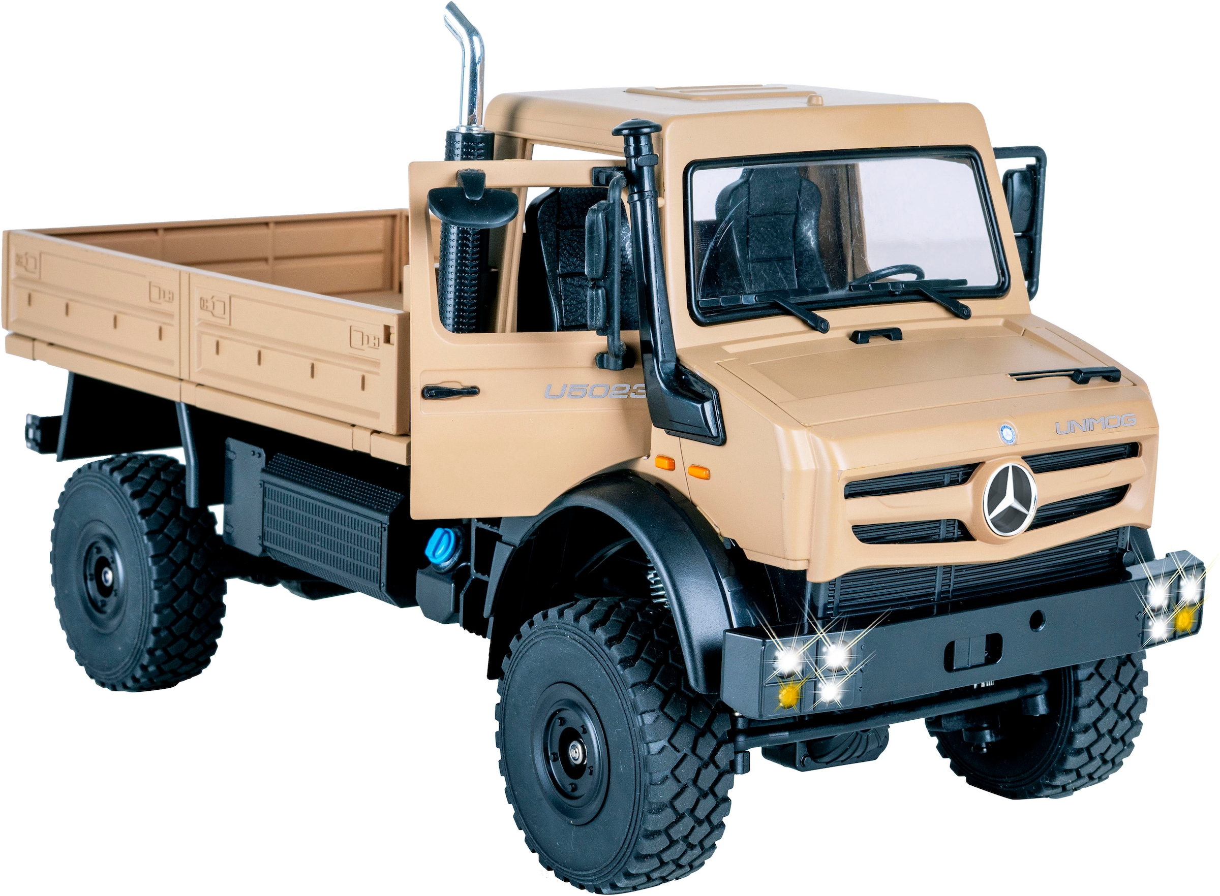Jamara RC-LKW »Mercedes-Benz Unimog U5023 beige 2,4GHz« LED-Licht; Maßstab 1:14