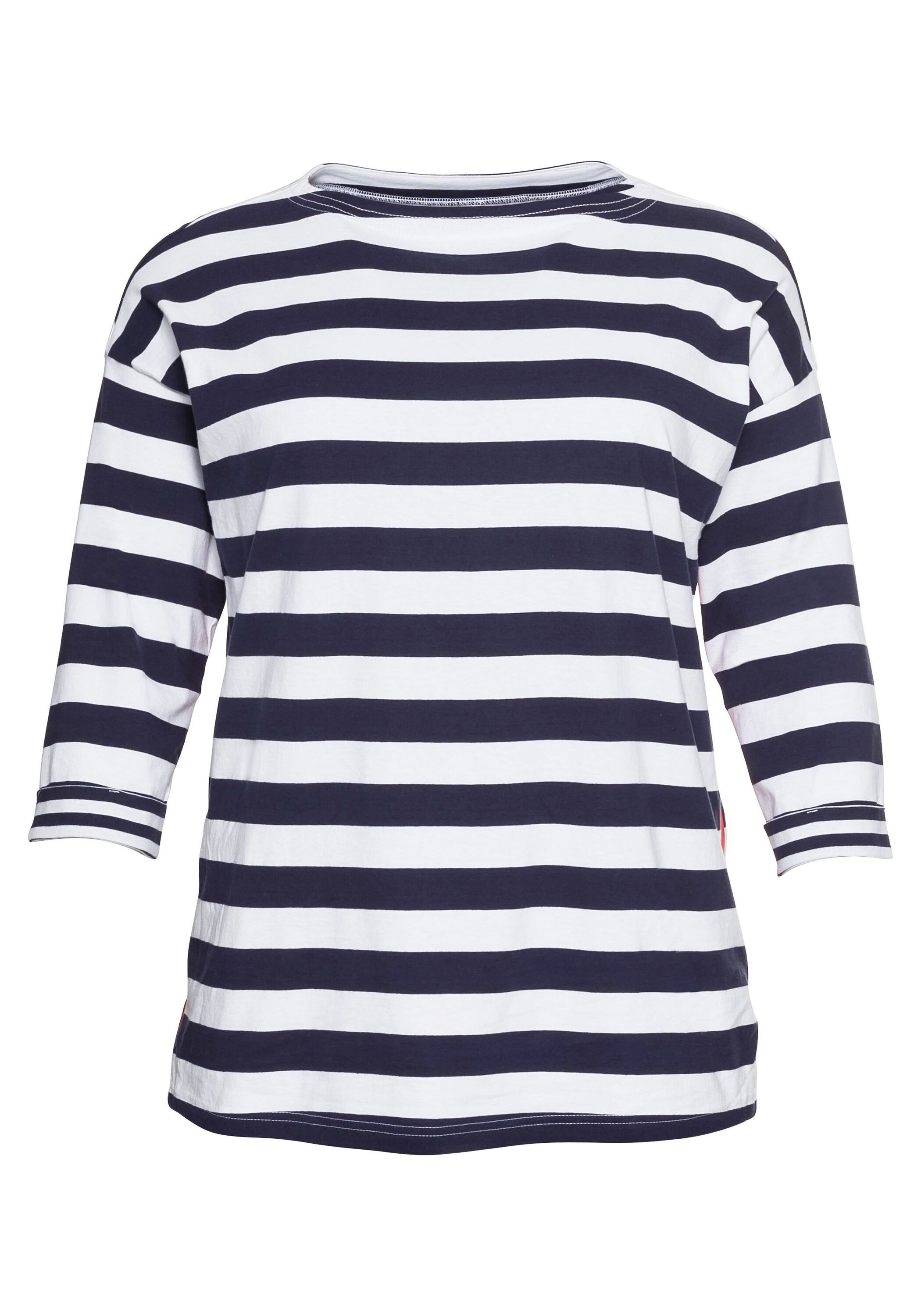 Sheego 3/4-Arm-Shirt »3/4-Arm-Shirt mit seitlichem Kontrasteinsatz und Schlitzen«, mit seitlichem Kontrasteinsatz und Schlitzen