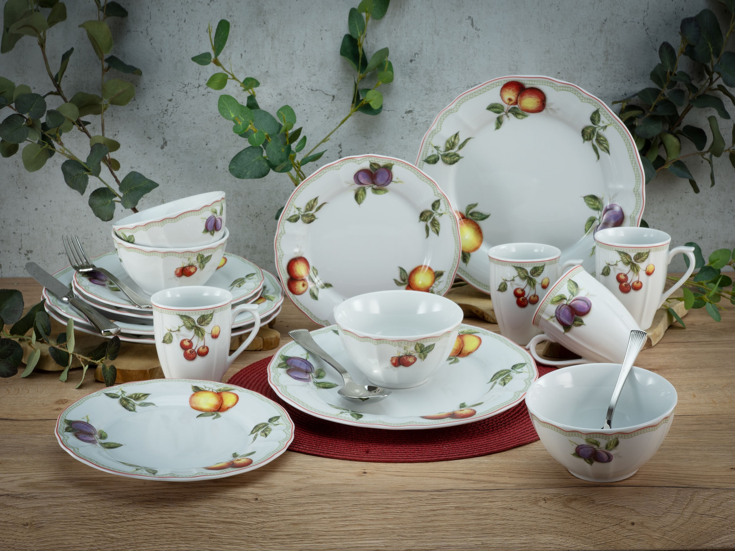 CreaTable Kombiservice »Flora Orchard«, (Set, 16 tlg., Kaffeeservice und Tafelservice im Set, für 4 Personen), Service, Porzellan, nostalgischer Manufakturstil, Made in Europe