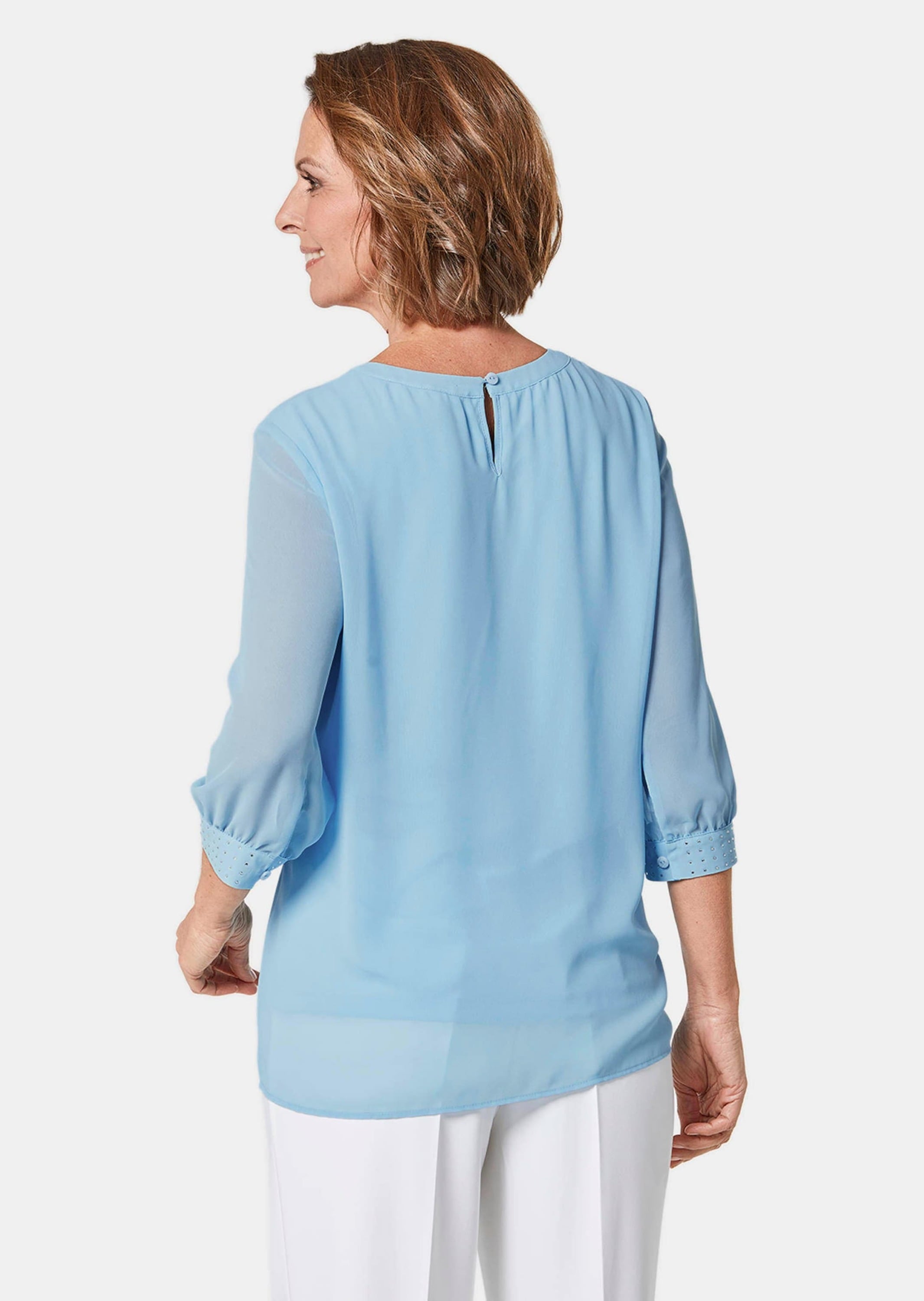GOLDNER Langarmbluse »Kurzgröße Bluse aus leichtem Chiffon mit Glitzersteinen«