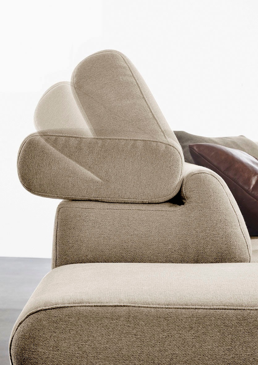 W.SCHILLIG Ecksofa »finn, Designsofa mit tollem Sitzkomfort, bequem, L-Form«, German Design Award 2016, Fußgestell Nussbaum natur, Breite 281 cm