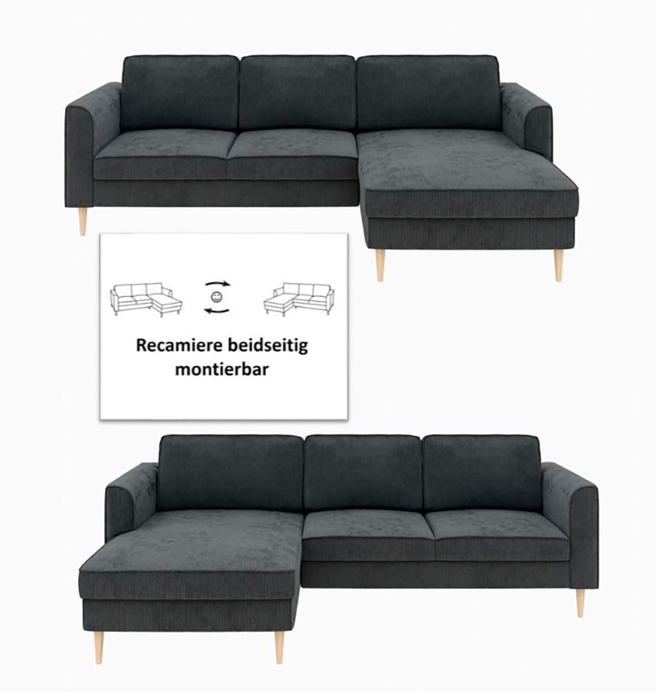 Home affaire Ecksofa »Booster Couch wahlweise mit Schlaffunktion und Bettkasten-auch in Cord«, Recamiere beidseitig montierbar, Sofa in L-Form, 232 cm