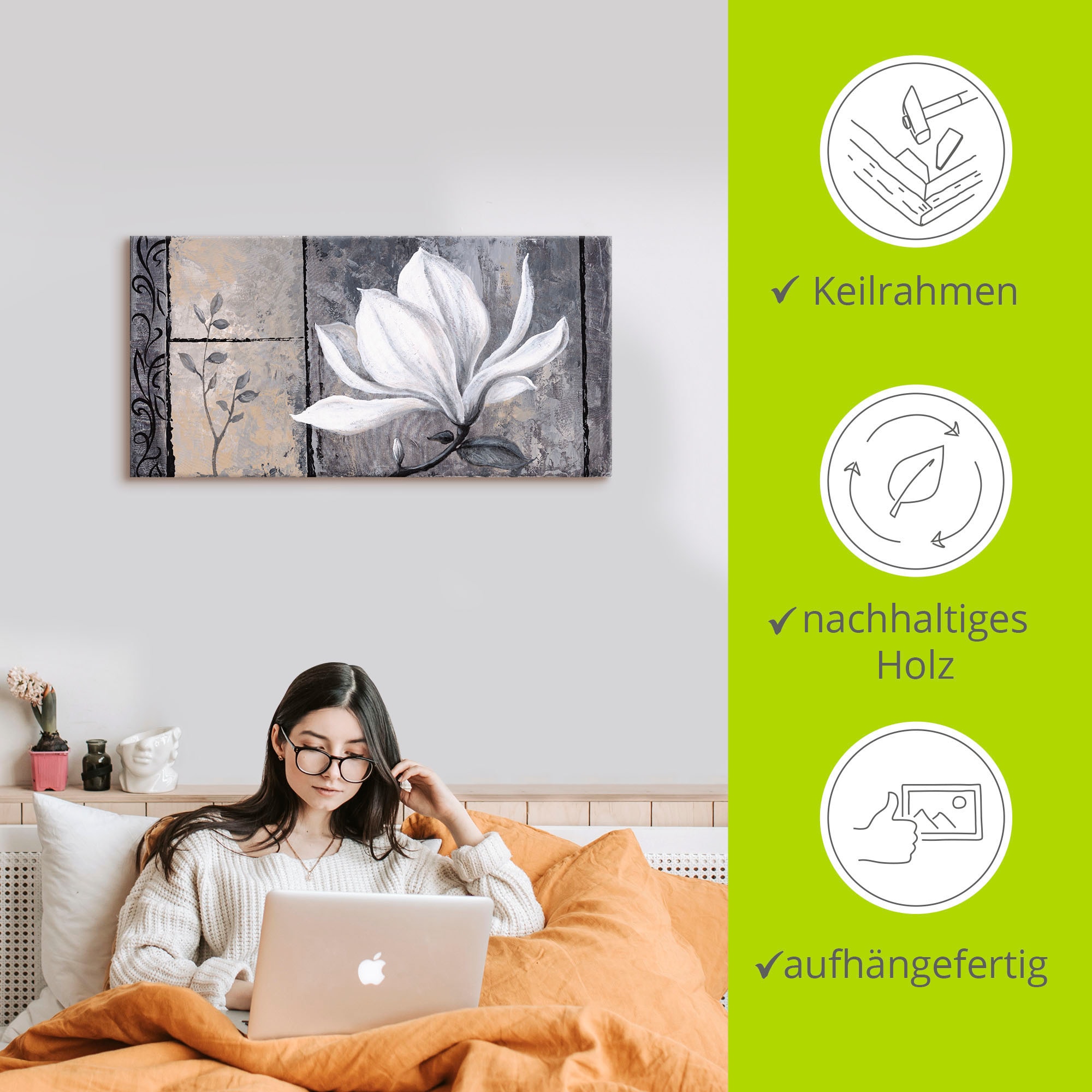 Artland Leinwandbild »Klassische Magnolie« Blumen 1 Stk. tlg. auf Holzrahmen gespannt