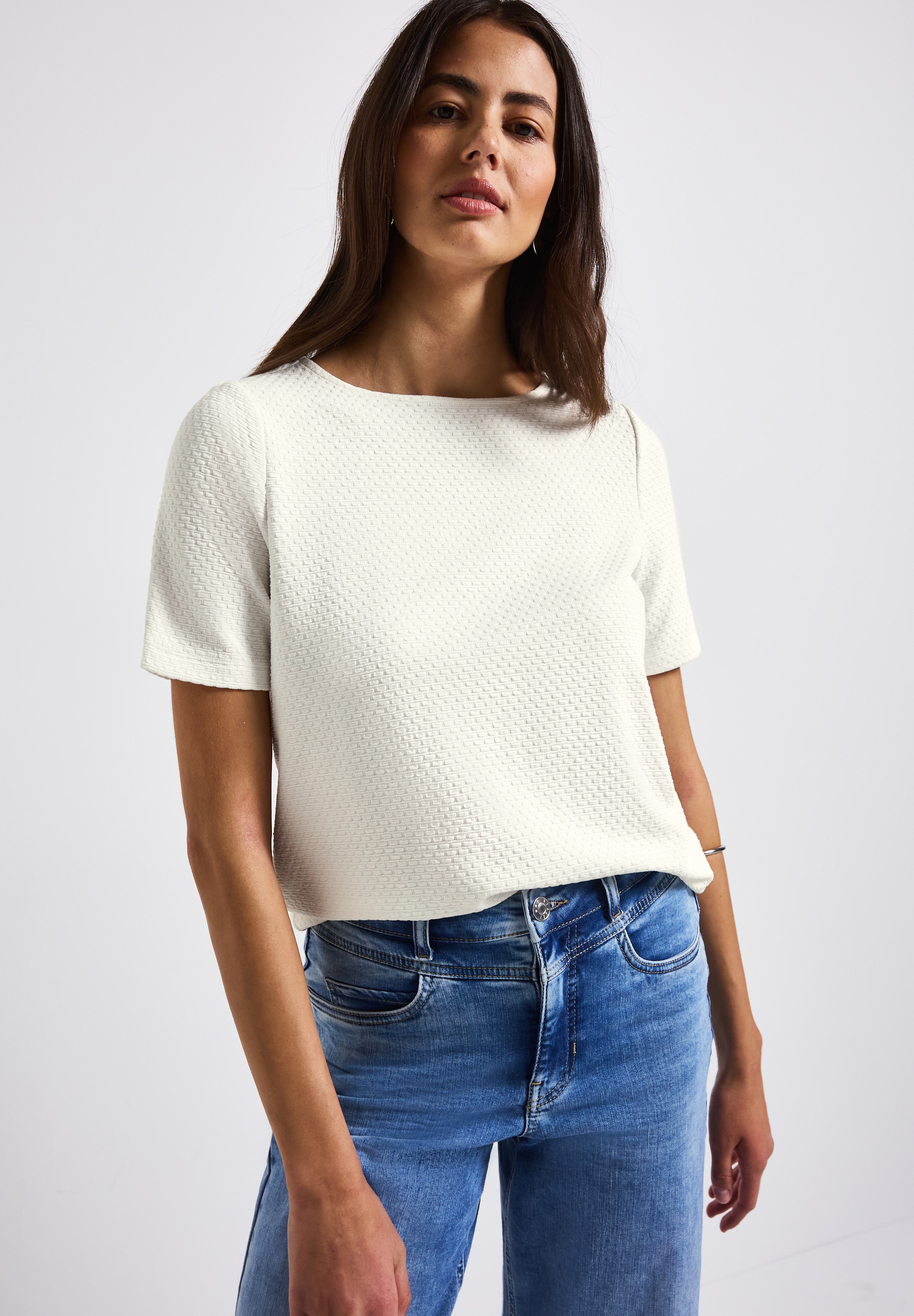 STREET ONE T-Shirt, mit Tunnelzug am Saum und in Struktur-Optik