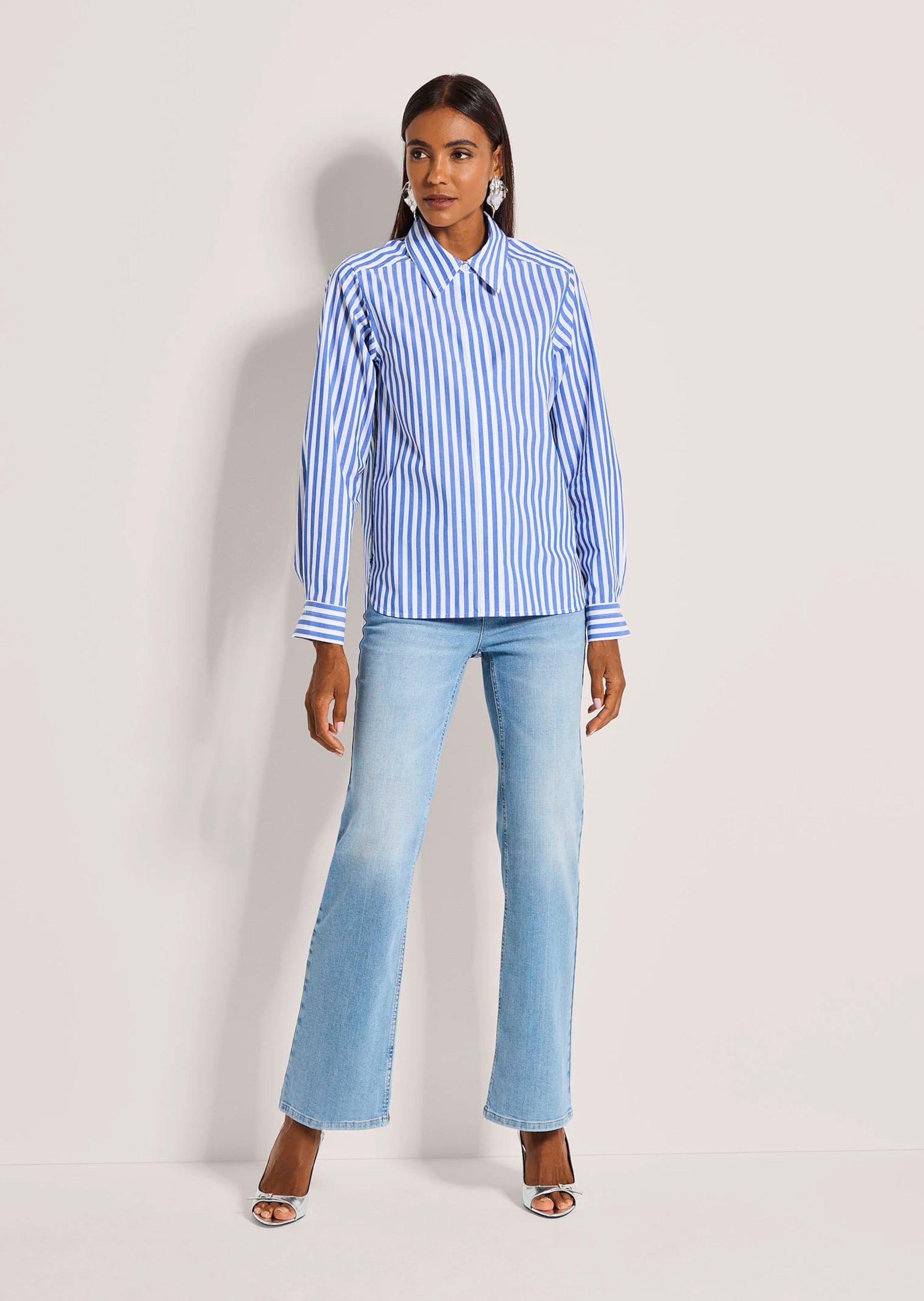 MADELEINE Langarmbluse »Streifenbluse Hemdbluse mit Streifenmuster« Bluse mit seitlich eingesetztem Kontrastband