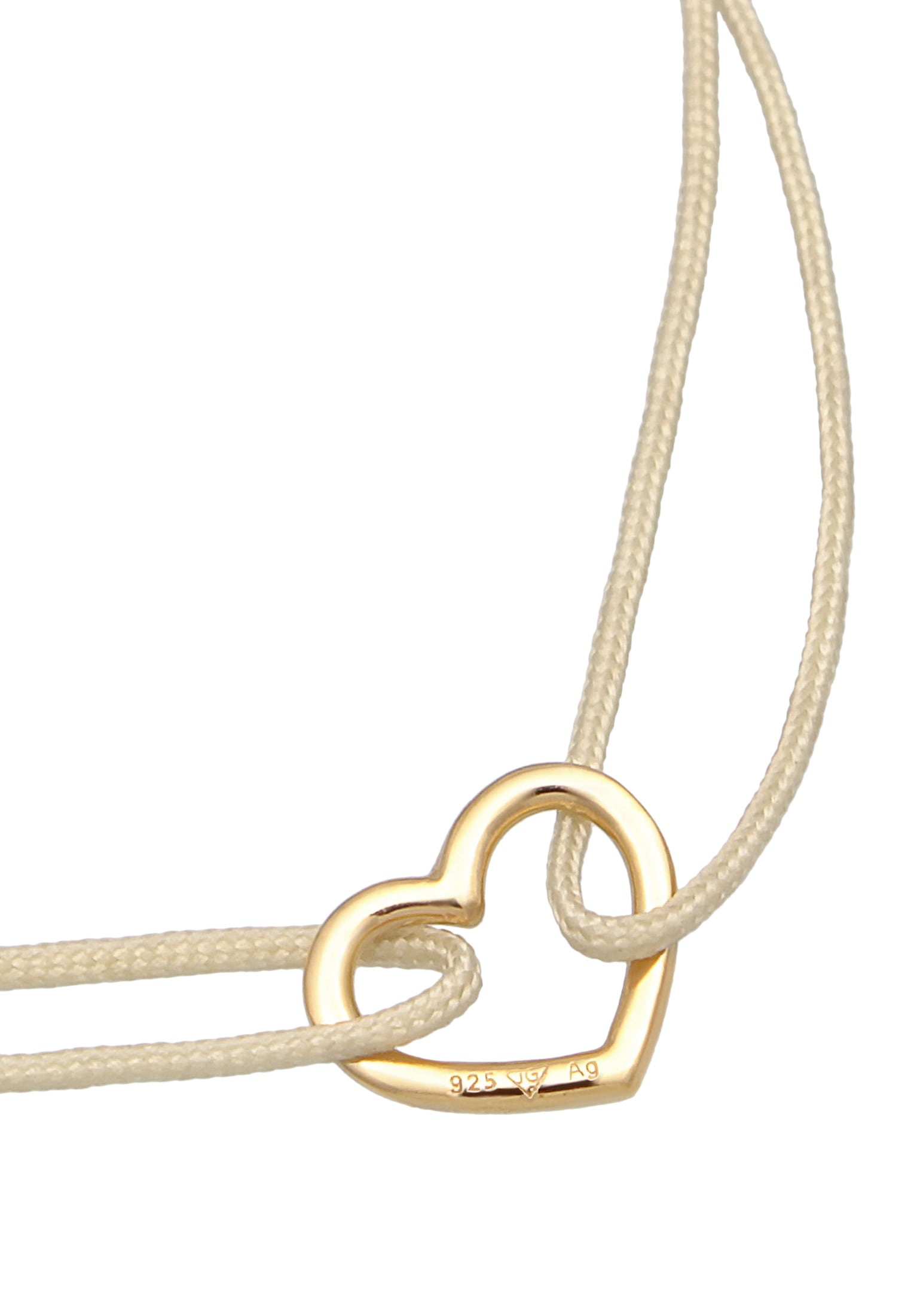 Elli Armkette »Armband Herz Textilarmband 925 Silber vergoldet«
