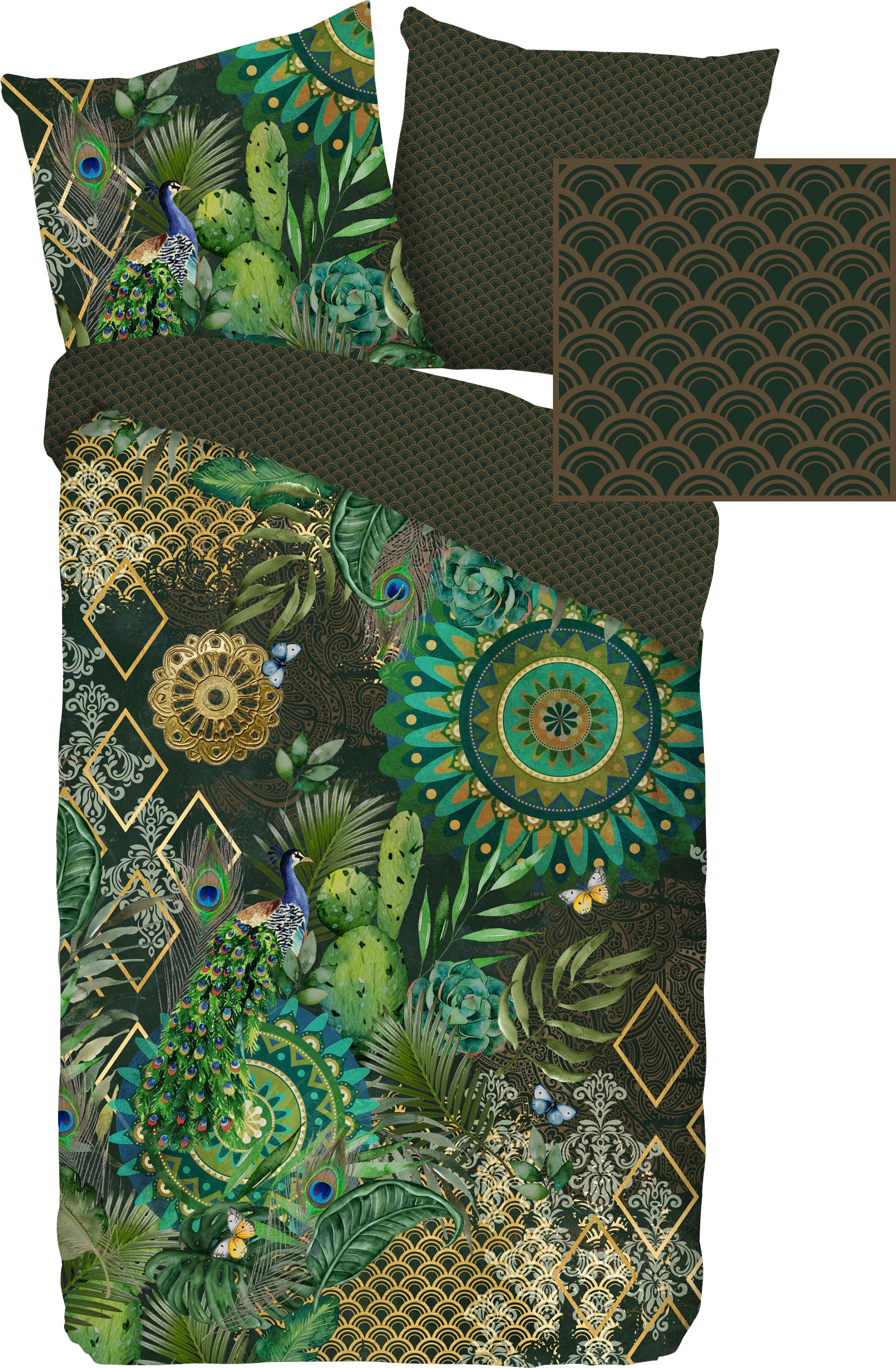 hip Wendebettwäsche »Botalia«, Mako-Satin, 135x200, Reißverschluss, Wendeoptik, Mandala, Dunkel Grün