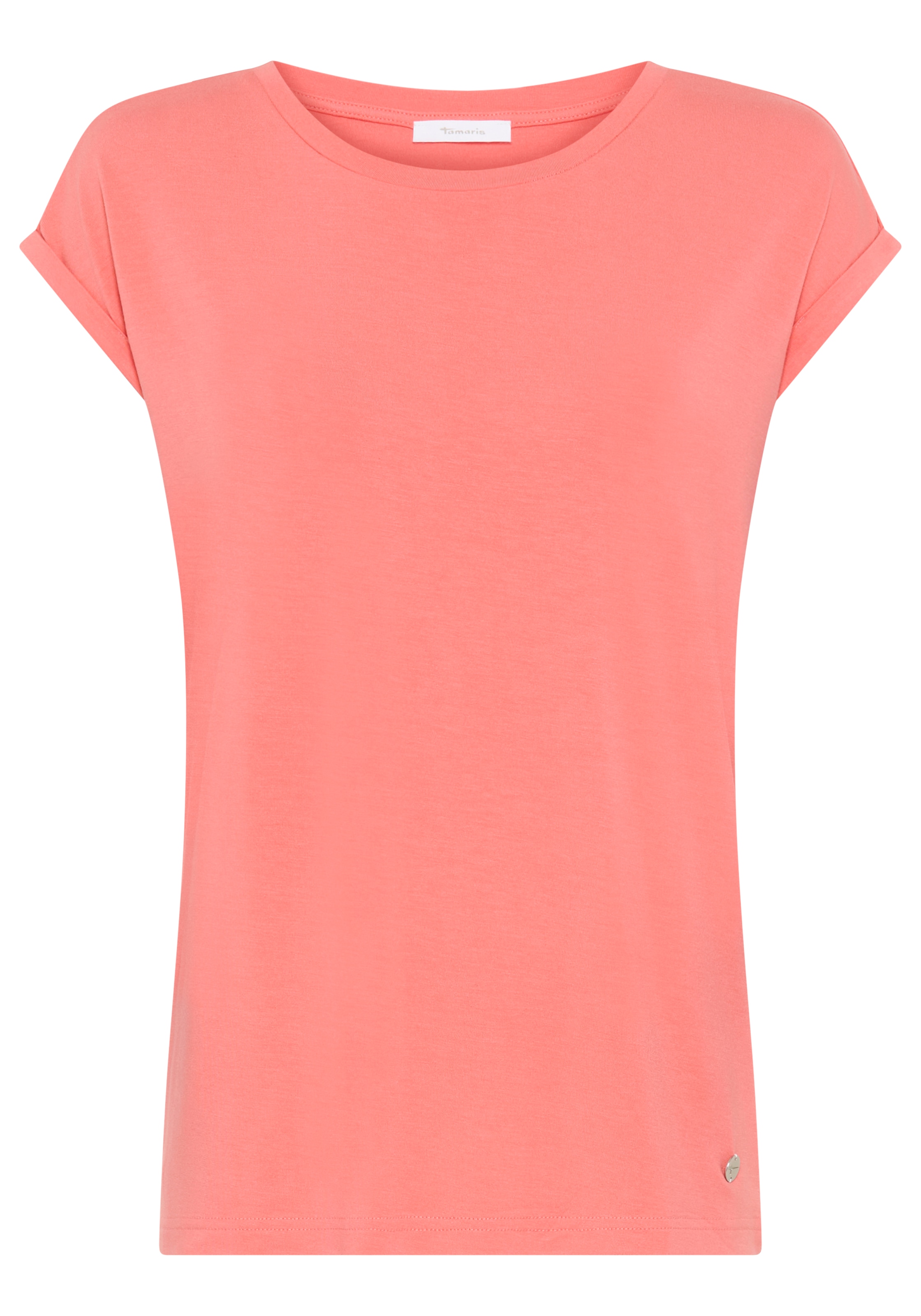 Tamaris T-Shirt Regular Fit, mit überlappenden Schultern, Kurzarm mit Aufschlag