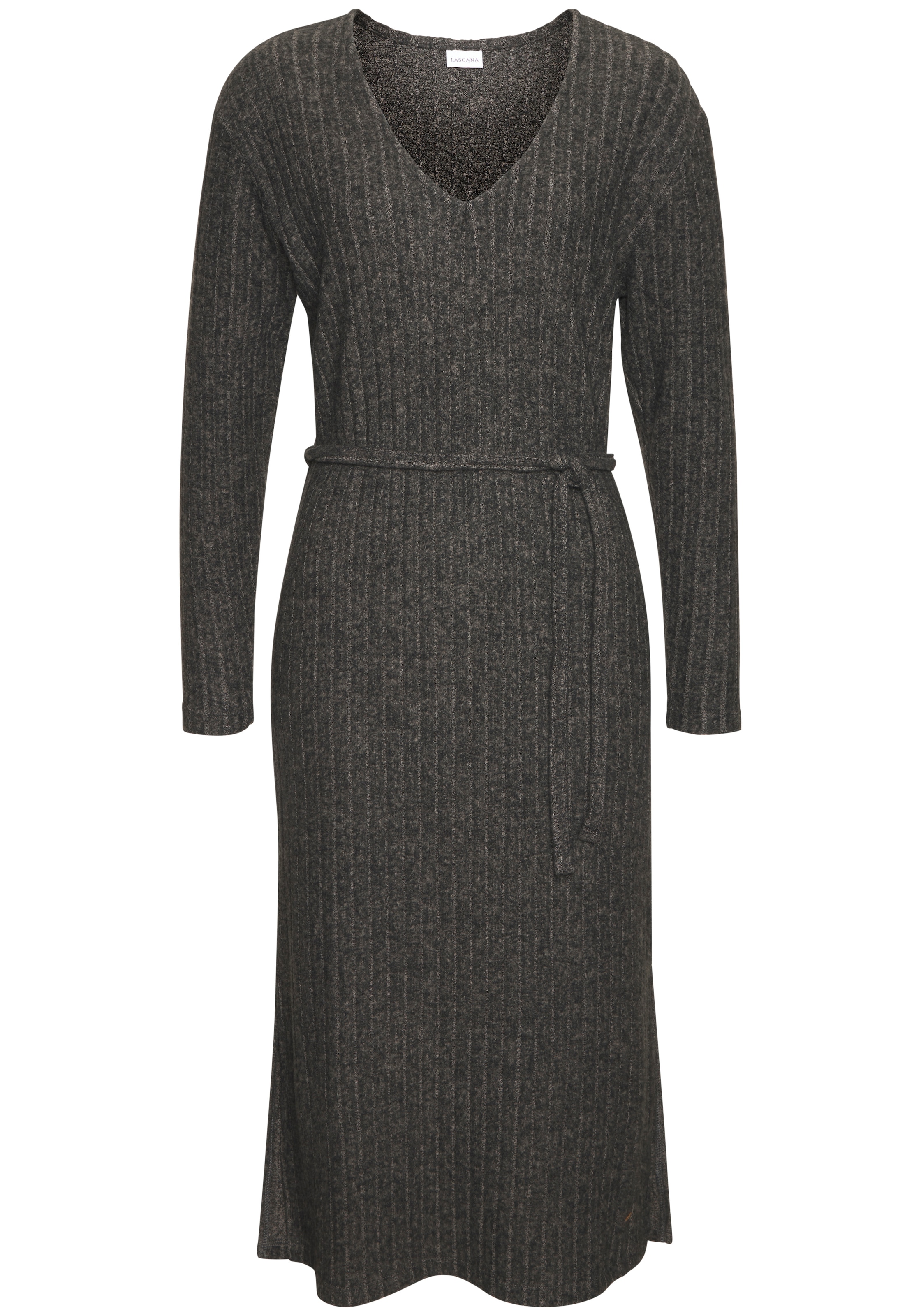 LASCANA Strickkleid Lounge-/ Rippkleid mit weiten Ärmeln und Taillenband, Loungewear