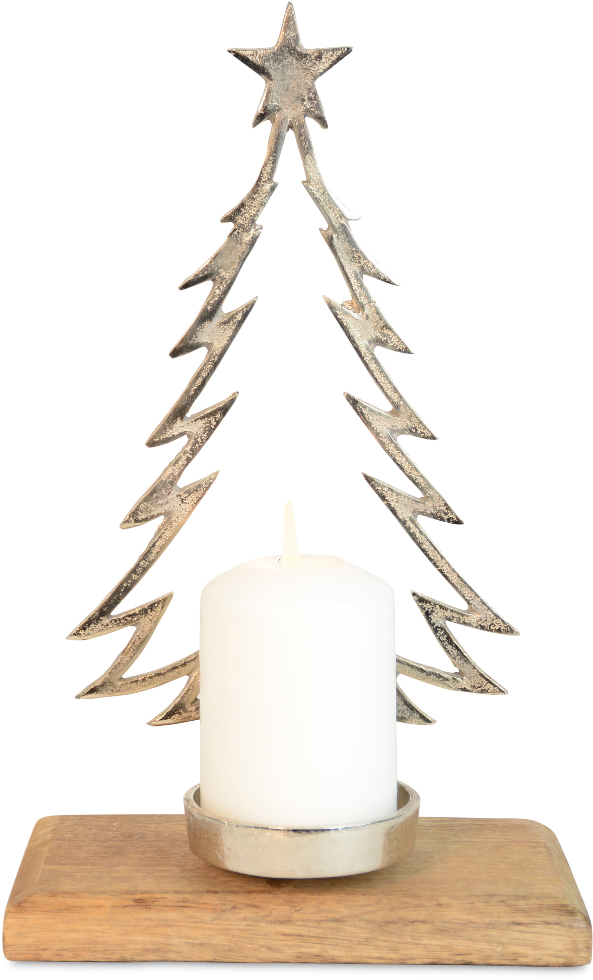 RIFFELMACHER & WEINBERGER Kerzenhalter »Weihnachtsdeko«, (1 St.), Höhe ca. 32 cm, Baumsilhouette aus Metall auf Holzsockel