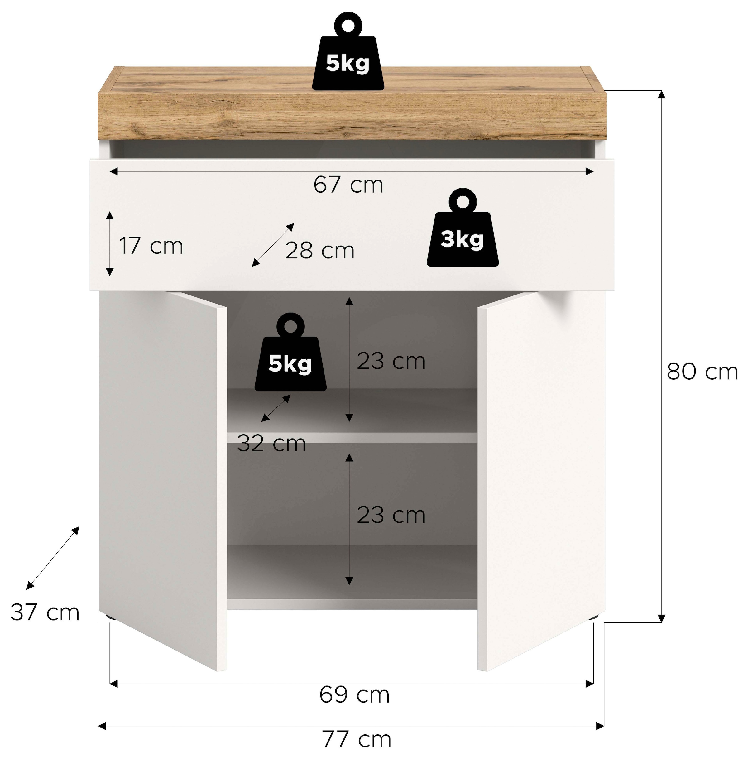 OTTO home Kommode »MAMBO, Breite 77cm, 2 Türen, 1 Schubkasten, push-2-open« 2 farbige Ausführung, in verschiedenen Farben erhältlich, 1 Stk. tlg. Kommode, Anrichte, Wohnzimmer, Schlafzimmer