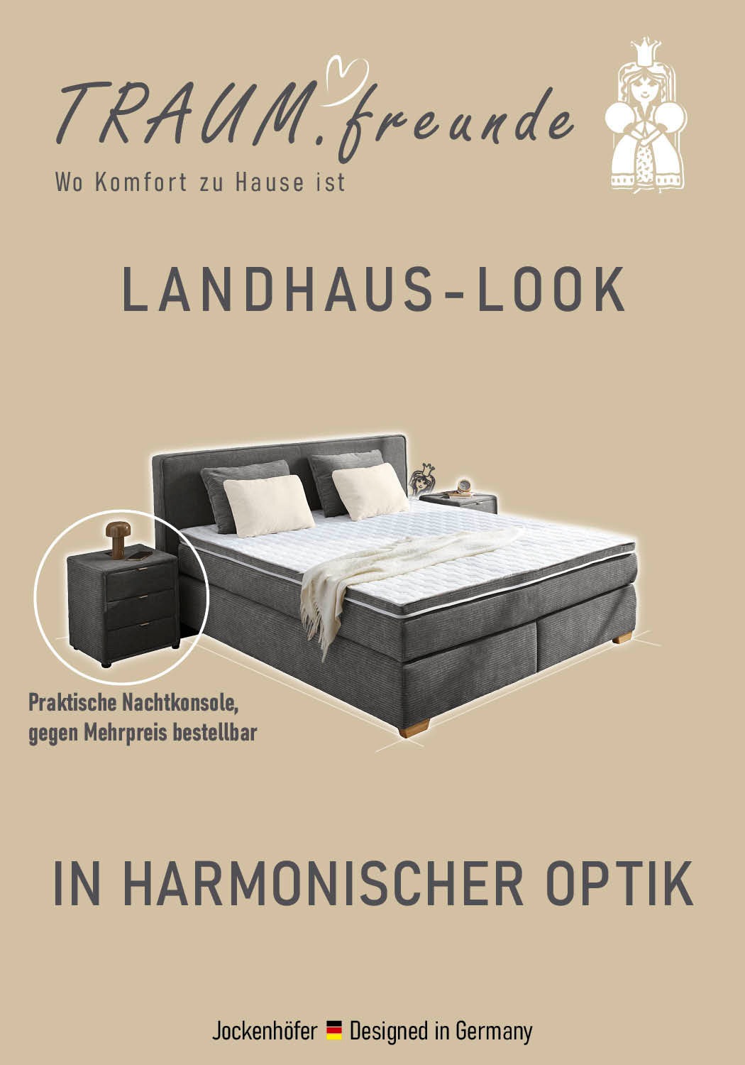 Jockenhöfer Gruppe Boxspringbett »Ronja, inkl. 7-Zonen-TTFK-Matratzen, Kaltschaum-Topper« inkl. 4 Kissen, 180x200 cm, verschiedene Härtegrade wählbar