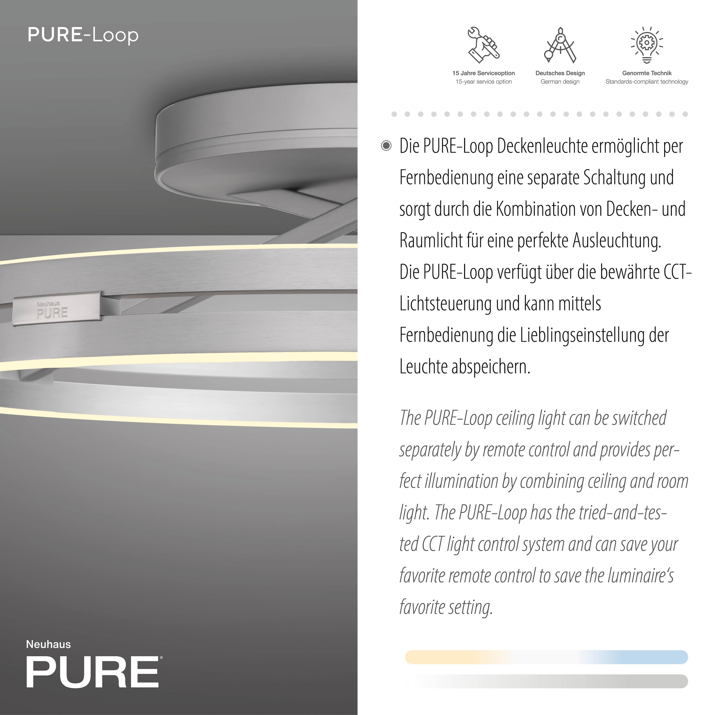 Neuhaus PURE LED Deckenleuchte »PURE Loop« LED-Board 1 Stk. warmweiß - kaltweiß Dimmbar über Fernbedienung, CCT, separat steuerbar