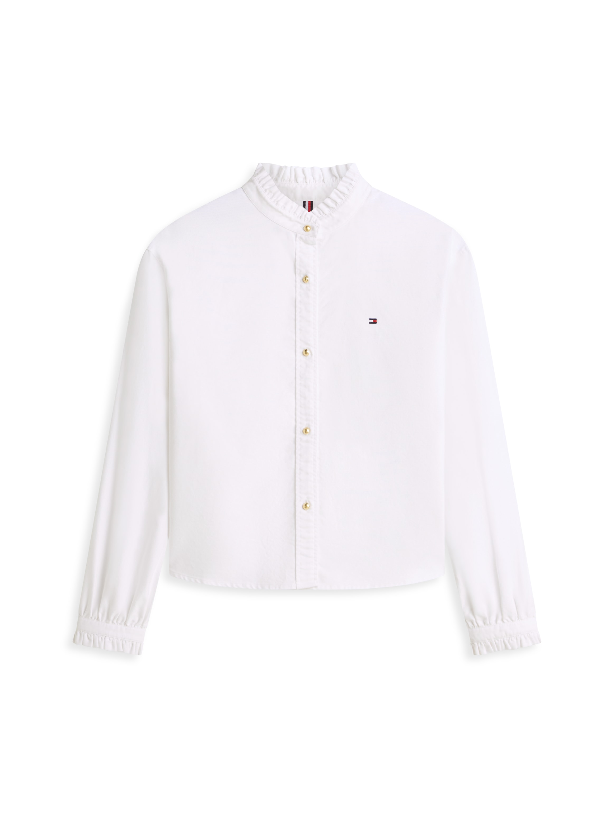 Tommy Hilfiger Langarmbluse »OXFORD CROP RUFFLE LS SHIRT« mit Rüschen-Details, boxy