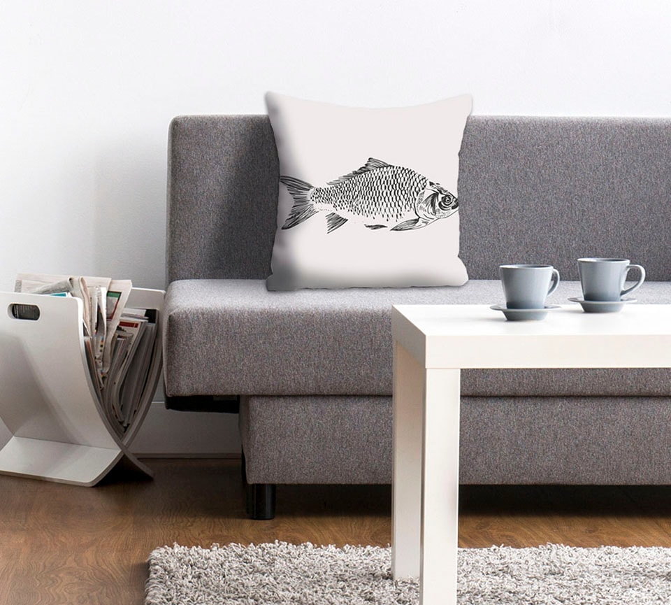 queence Dekokissen »Dennis«, Kissenhülle,Fisch,Weißer Hintergrund,Meer,Maritim,Schlicht,Natur