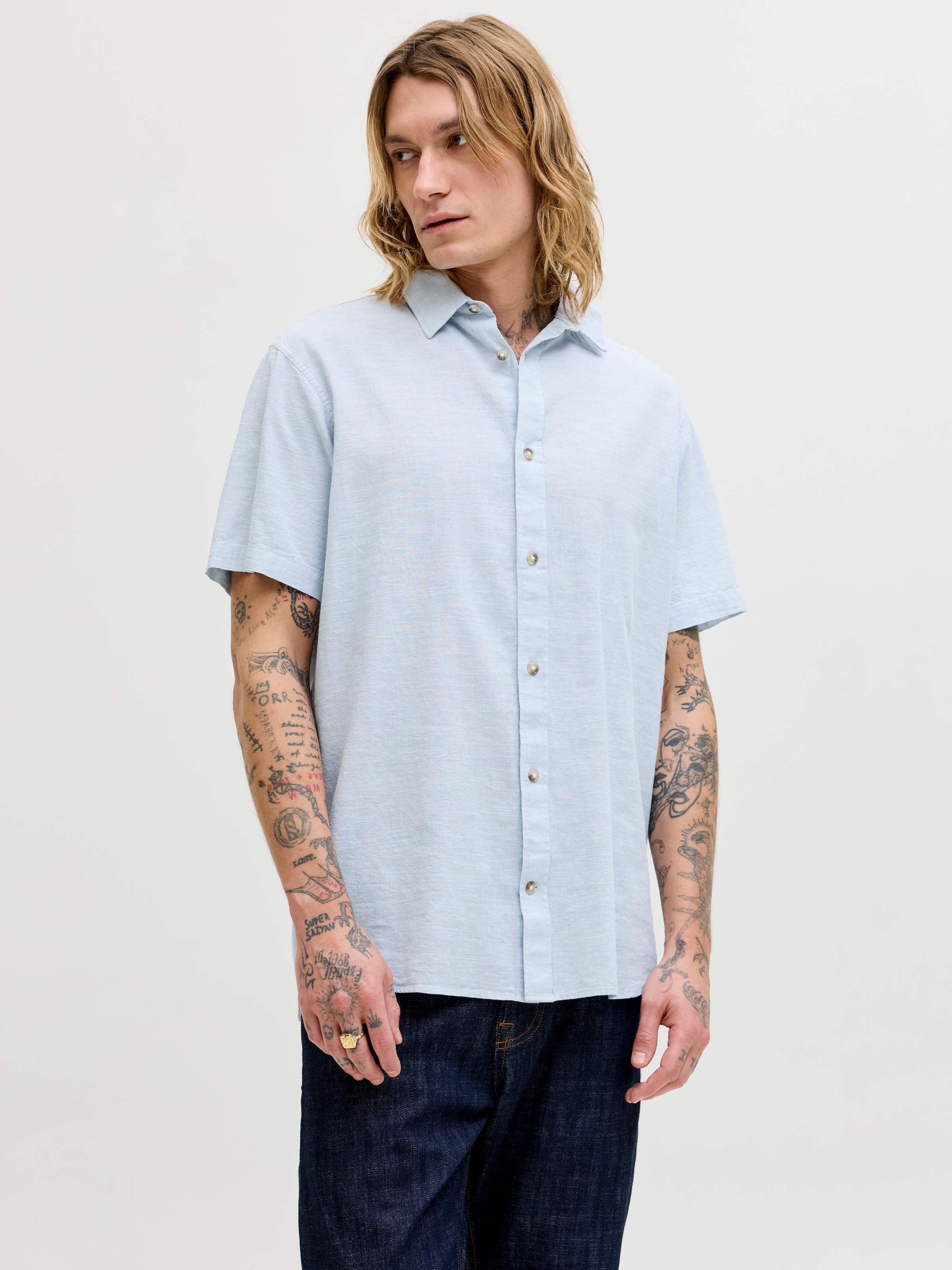 Jack & Jones Kurzarmhemd »JJESUMMER LINEN BLEND SHIRT S/S SN« Baumwolle mit Leinen, regular fit